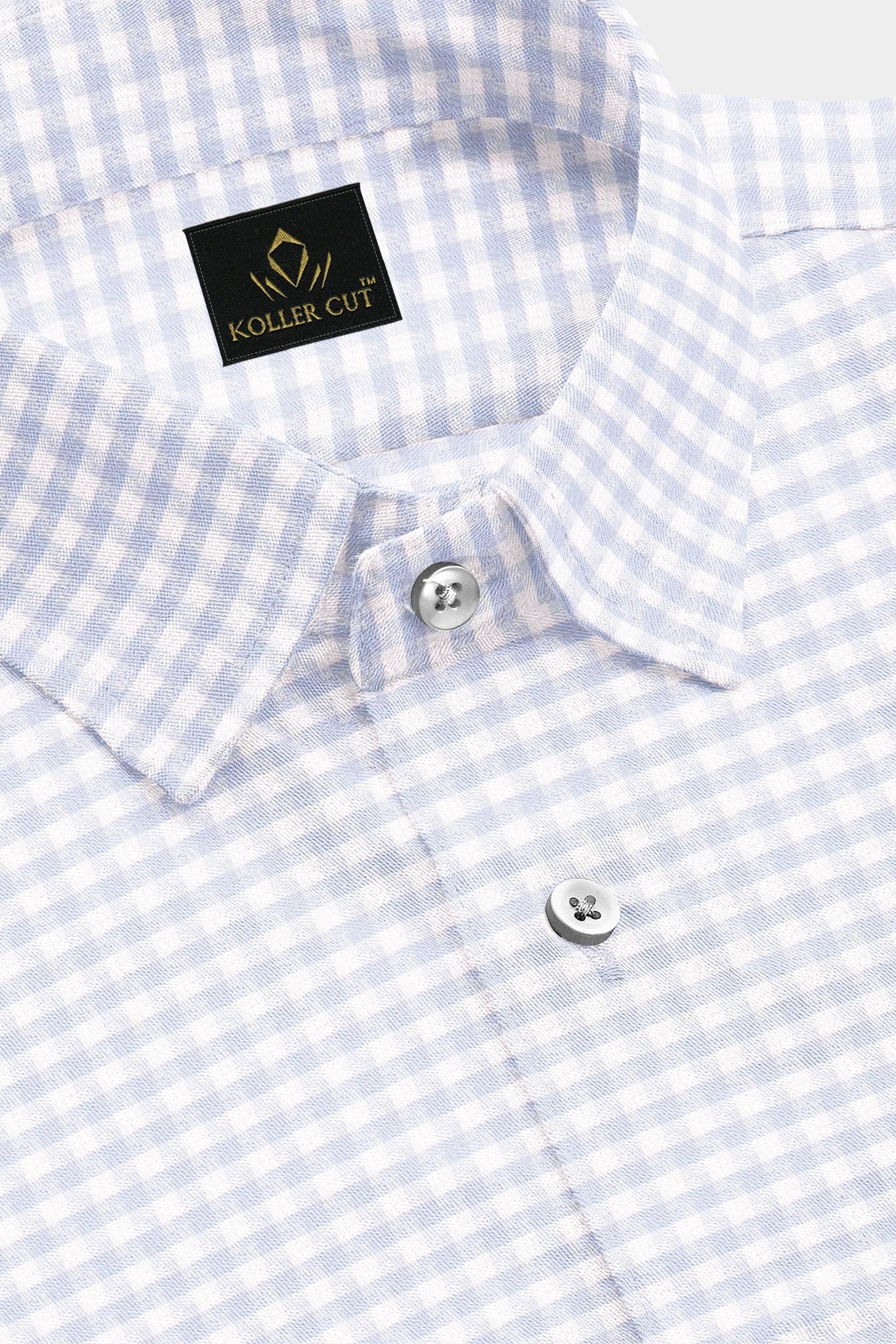 White with Ice Blue Jacquard Gingham Checks Premium Cotton Shirt