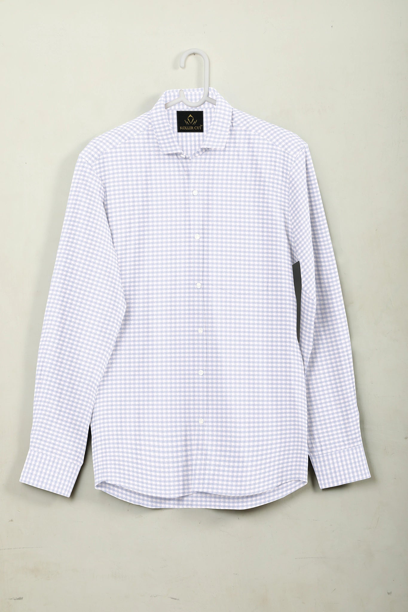 White with Ice Blue Jacquard Gingham Checks Premium Cotton Shirt