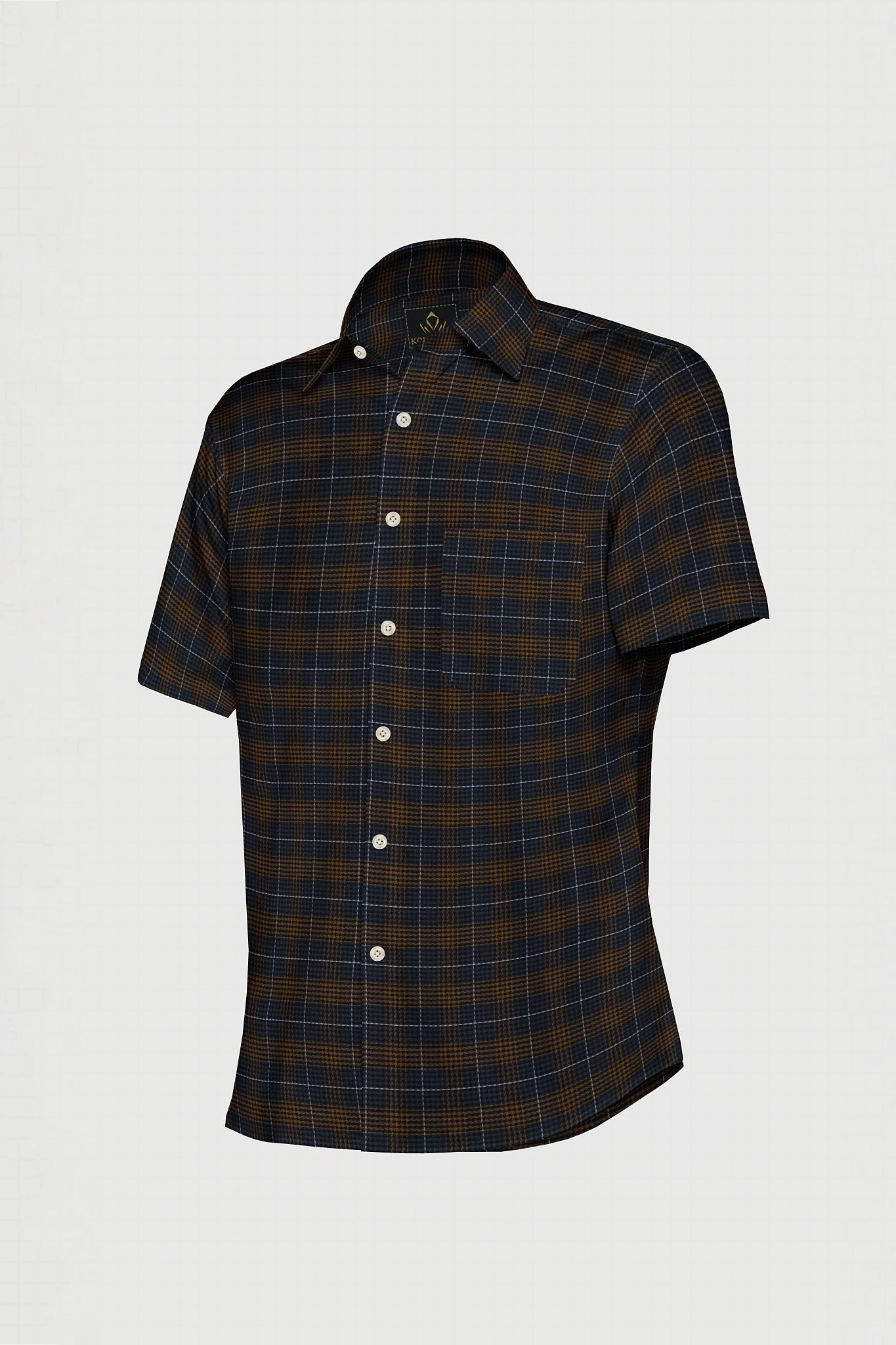 Monaco Blue with Buckthorn brown and Capulet Olive Green Hounds tooth Checks Premium Cotton Shirt Plus size Shirt in India