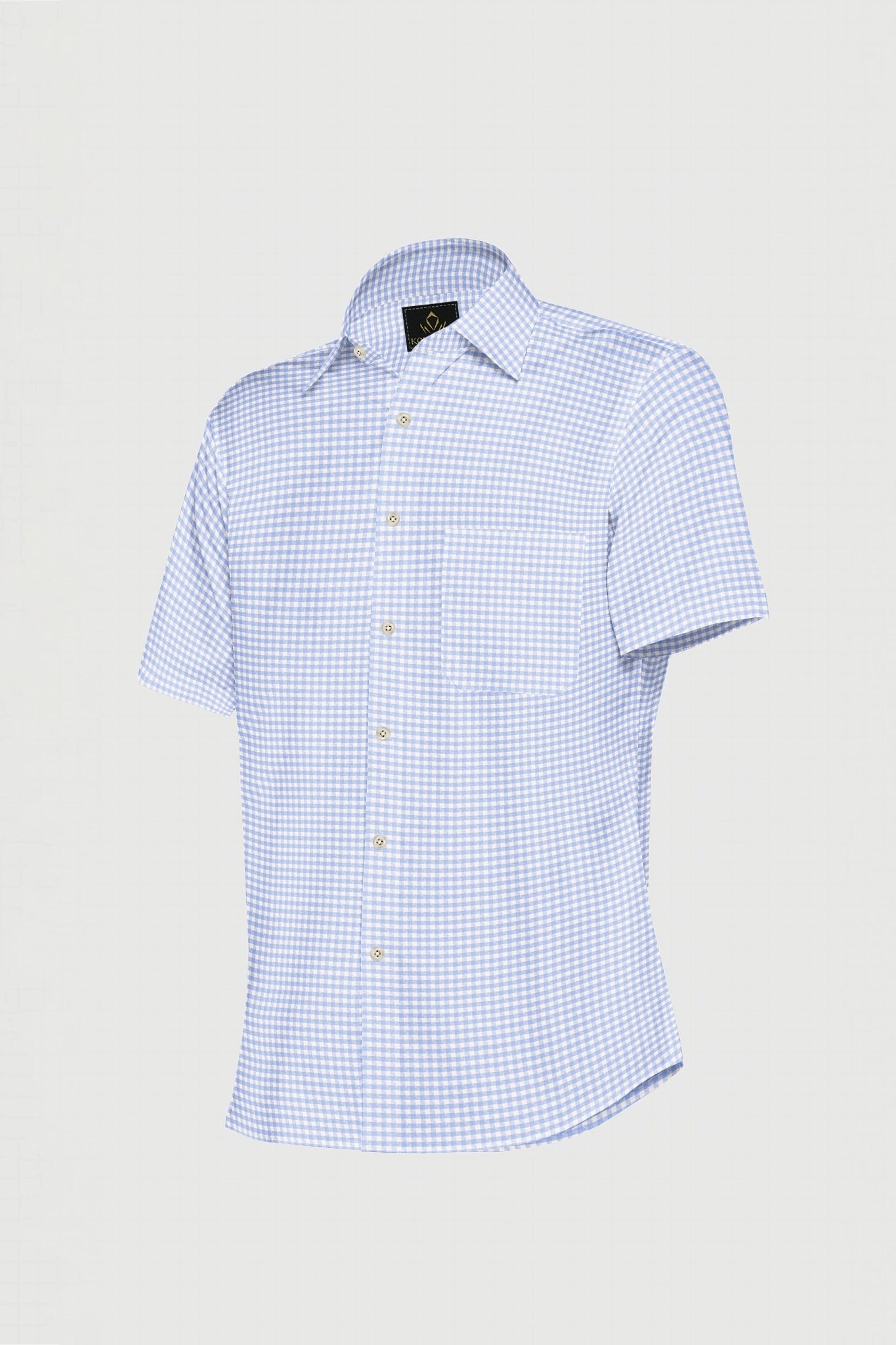White and Chambray Blue Jacquard Gingham Checks Premium Cotton Shirt