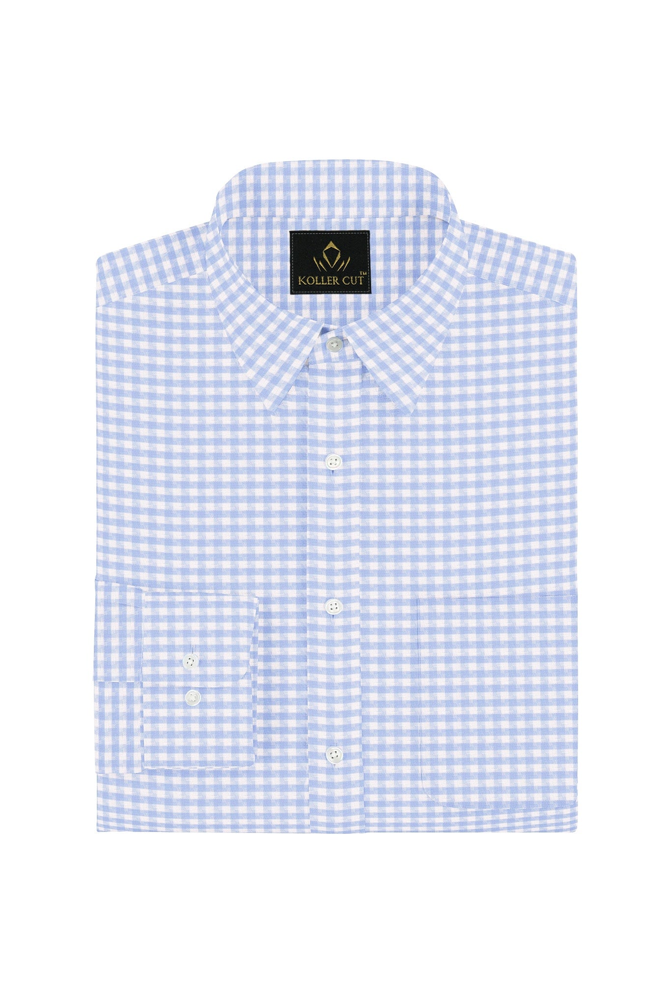 White and Chambray Blue Jacquard Gingham Checks Premium Cotton Shirt