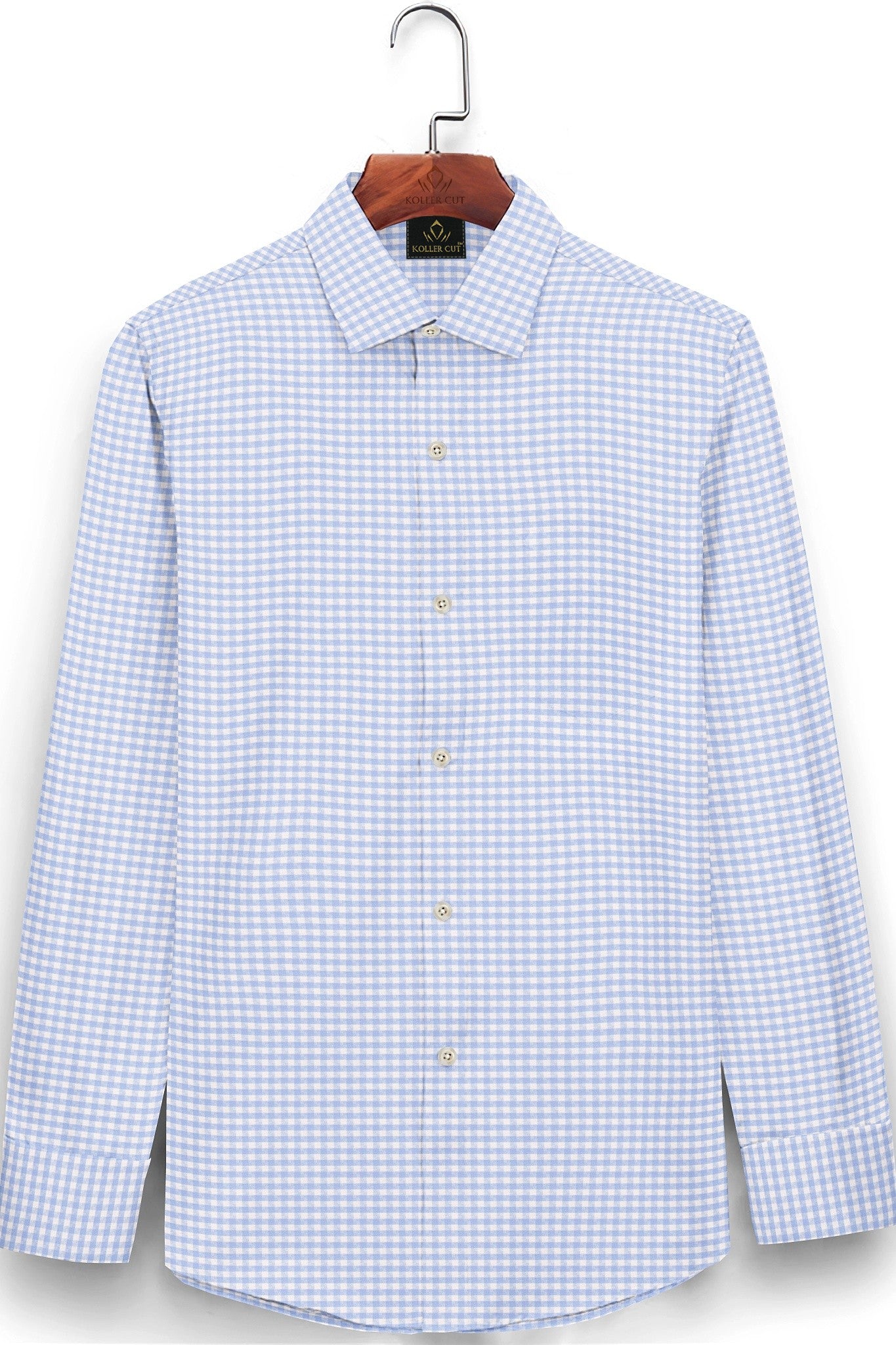 White and Chambray Blue Jacquard Gingham Checks Premium Cotton Shirt