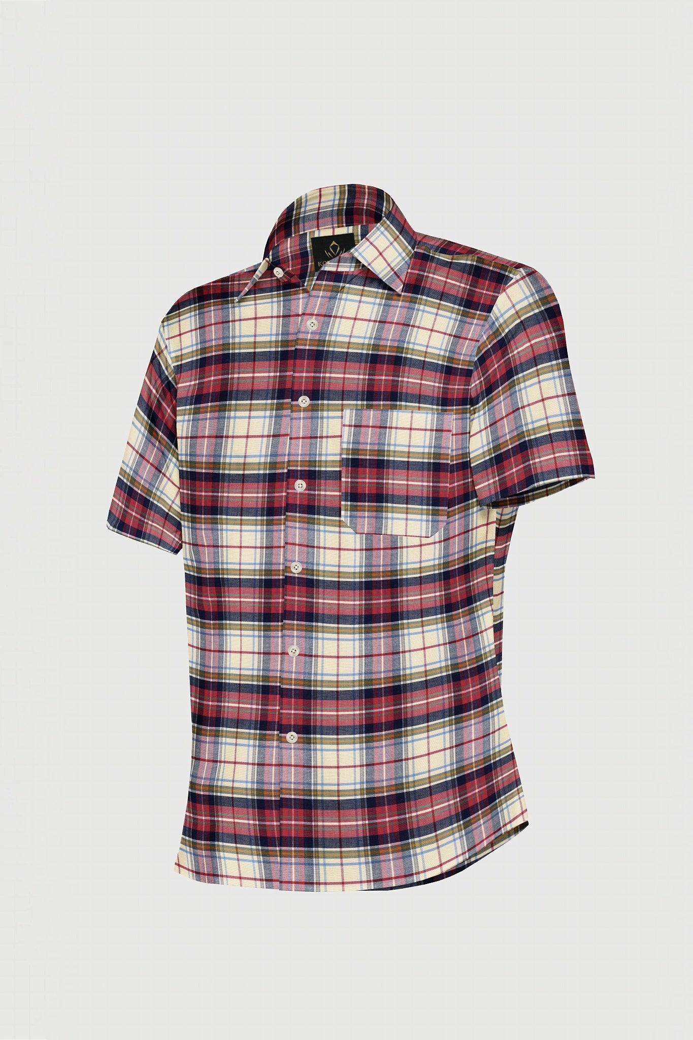 Cream with Cherry Red and Midnight Blue Checks Cotton Shirt