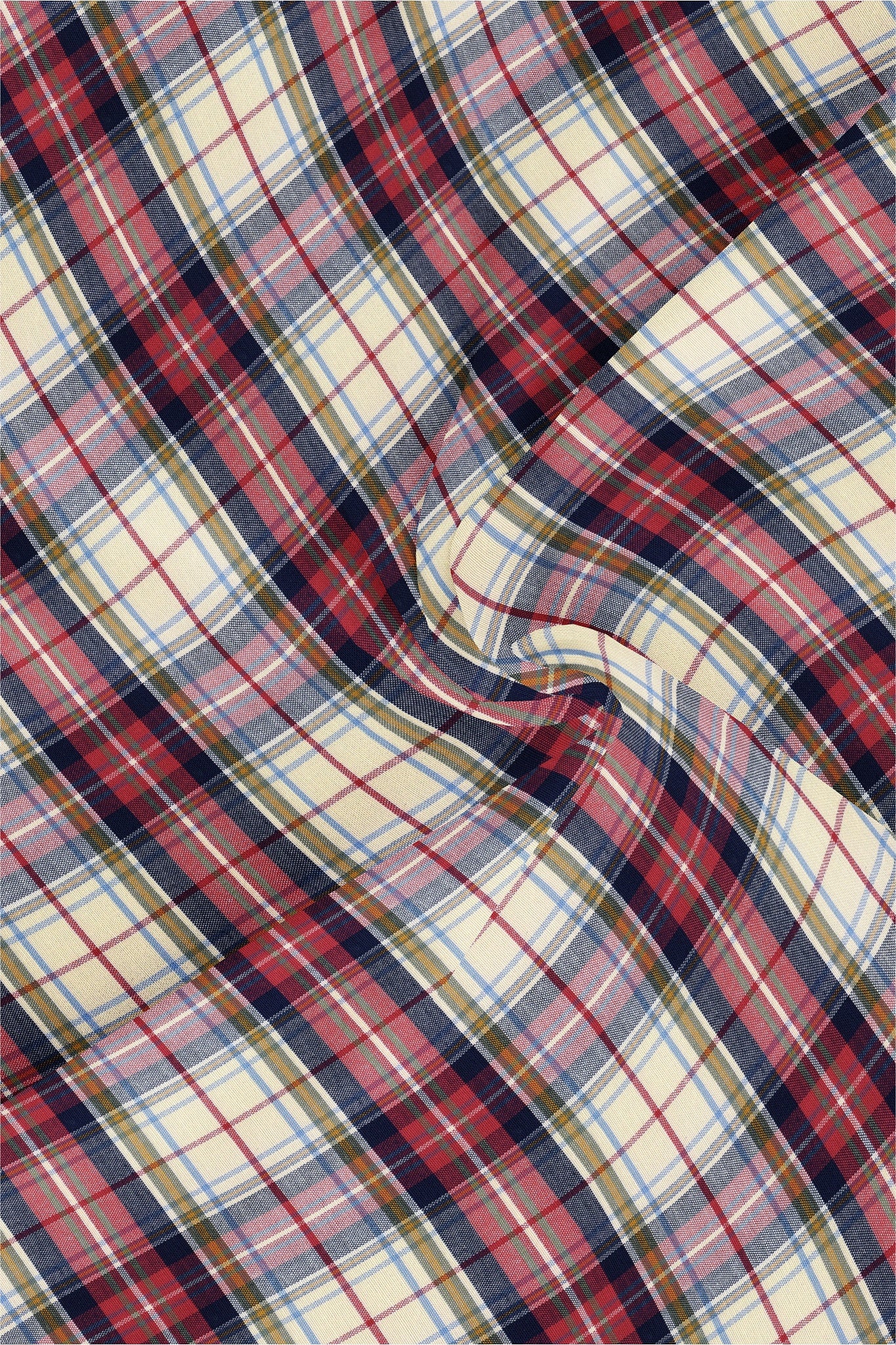 Cream with Cherry Red and Midnight Blue Checks Cotton Shirt
