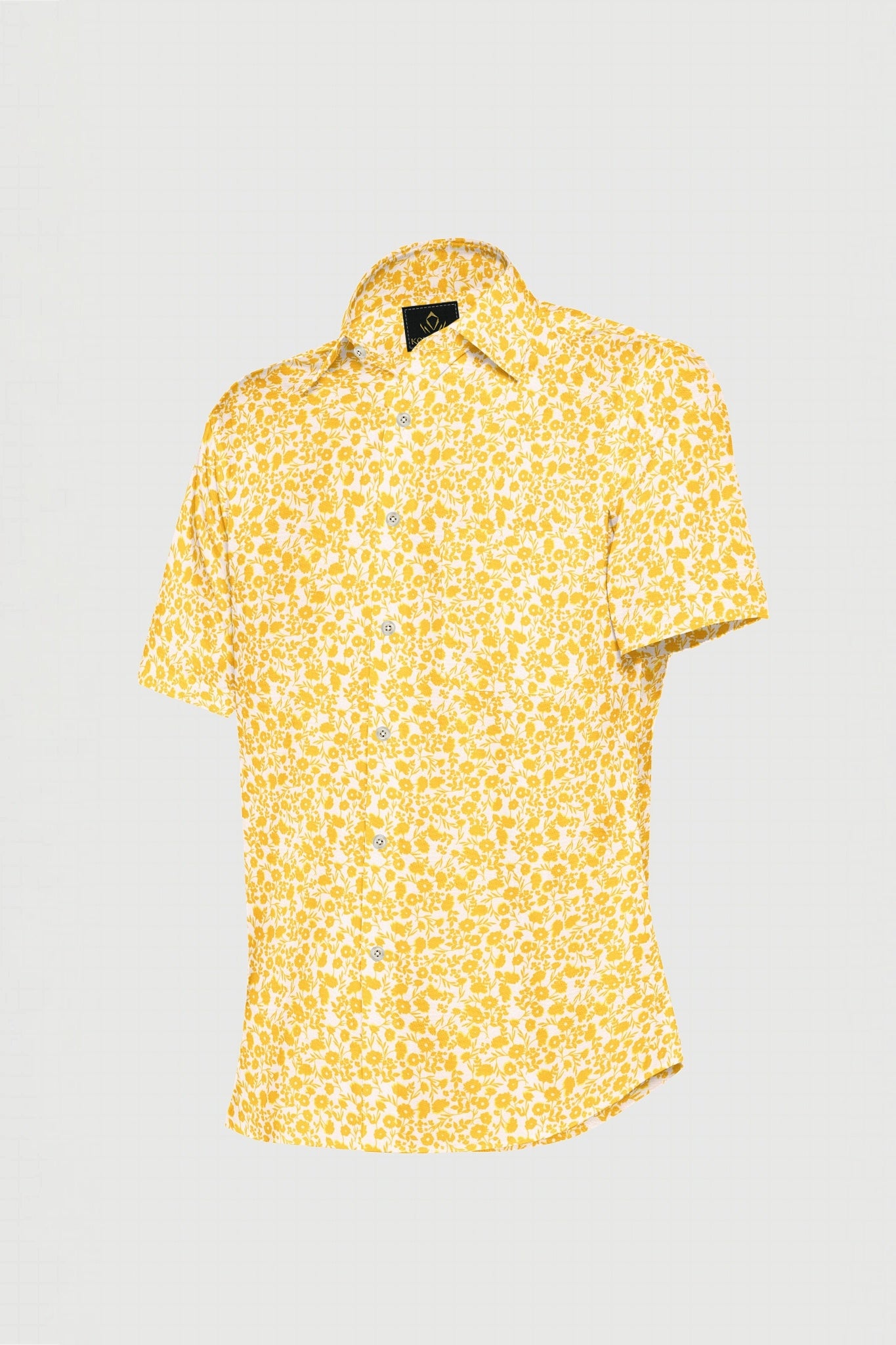 White and Daffodil Yellow Flower Printed Cotton Shirt
