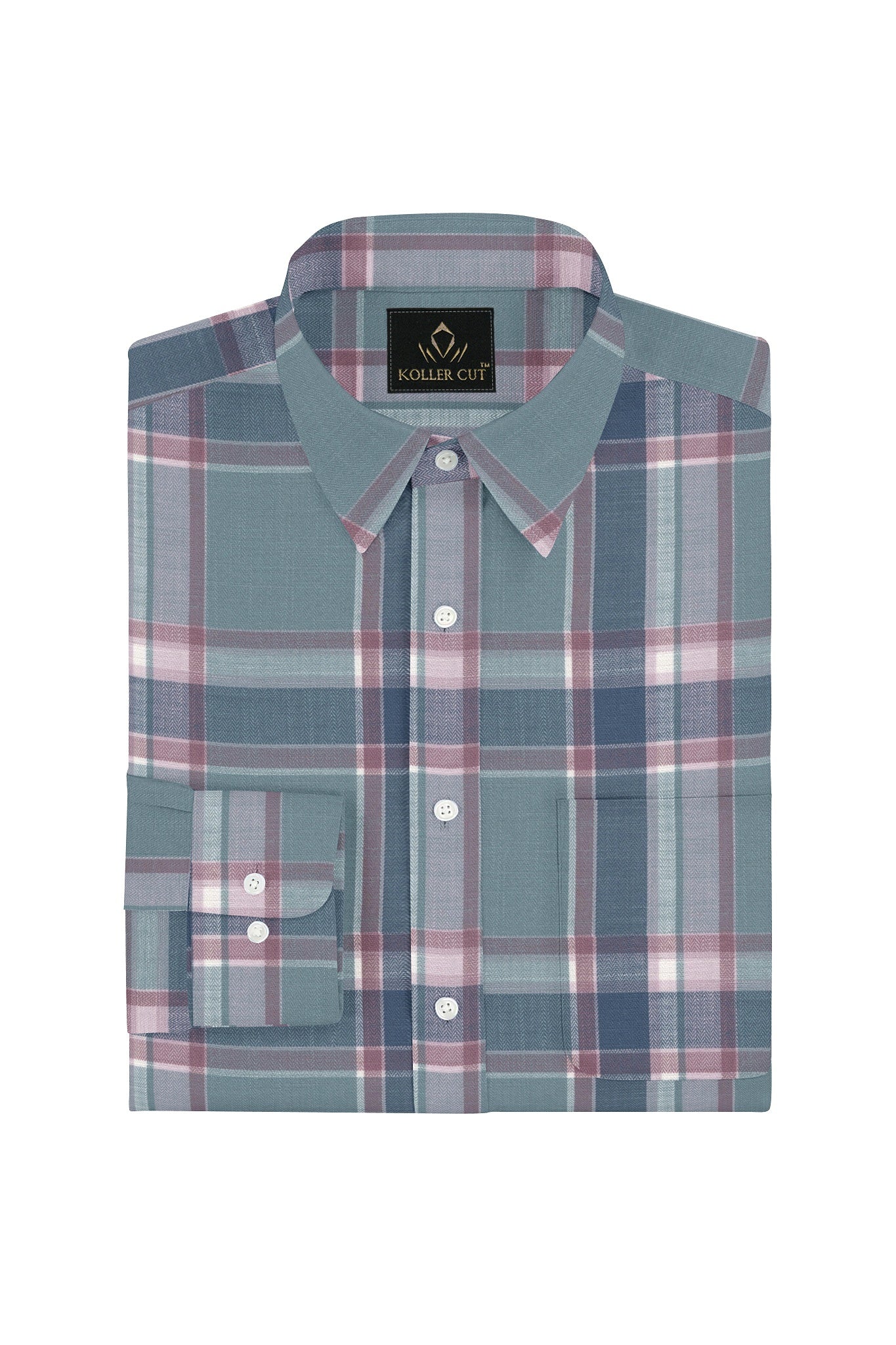 Cadet Blue with Brick Red and Federal Blue Checks Cotton Shirt