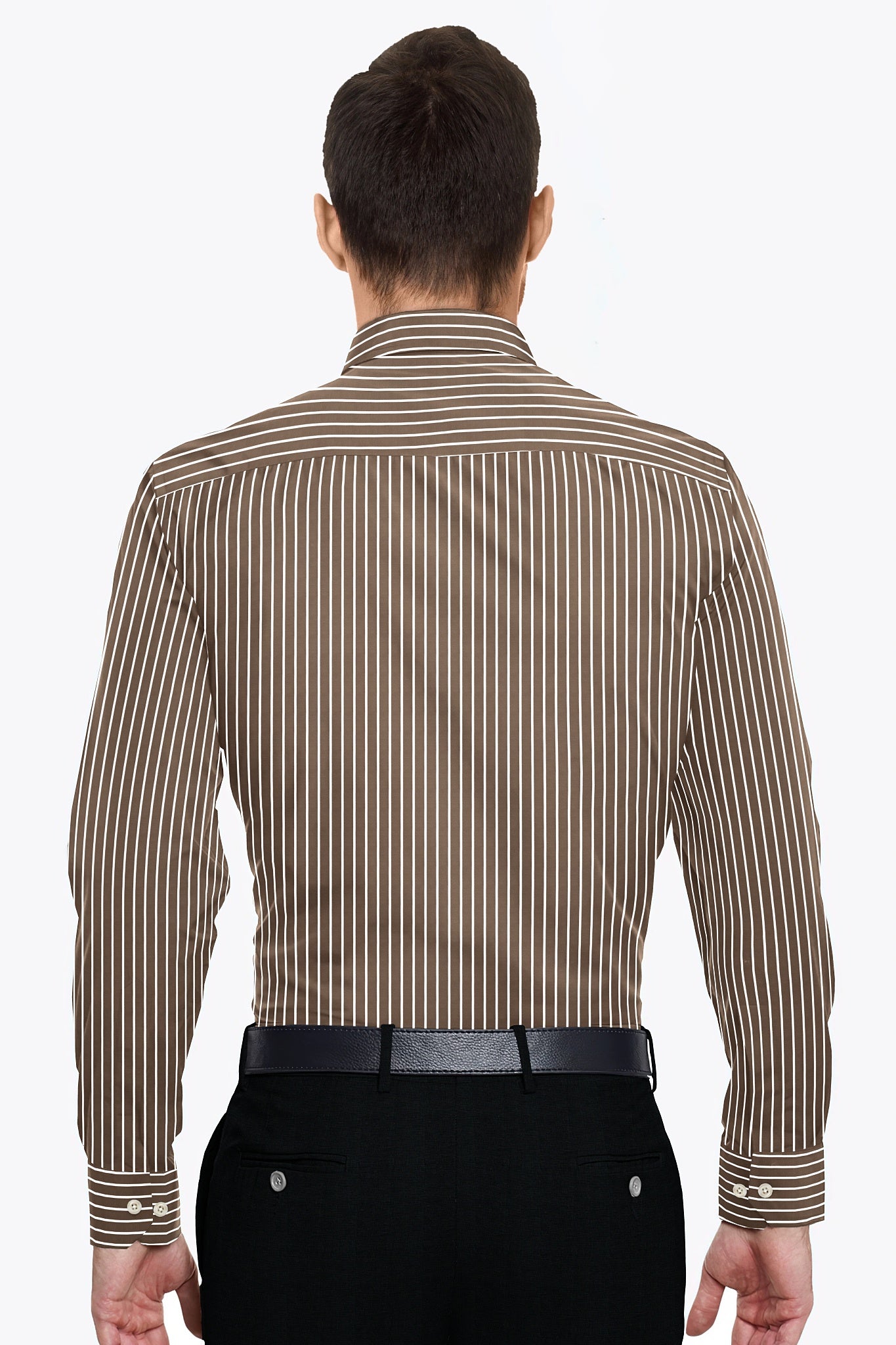 Tortilla Brown and White Pinstripes Men's Cotton Shirt