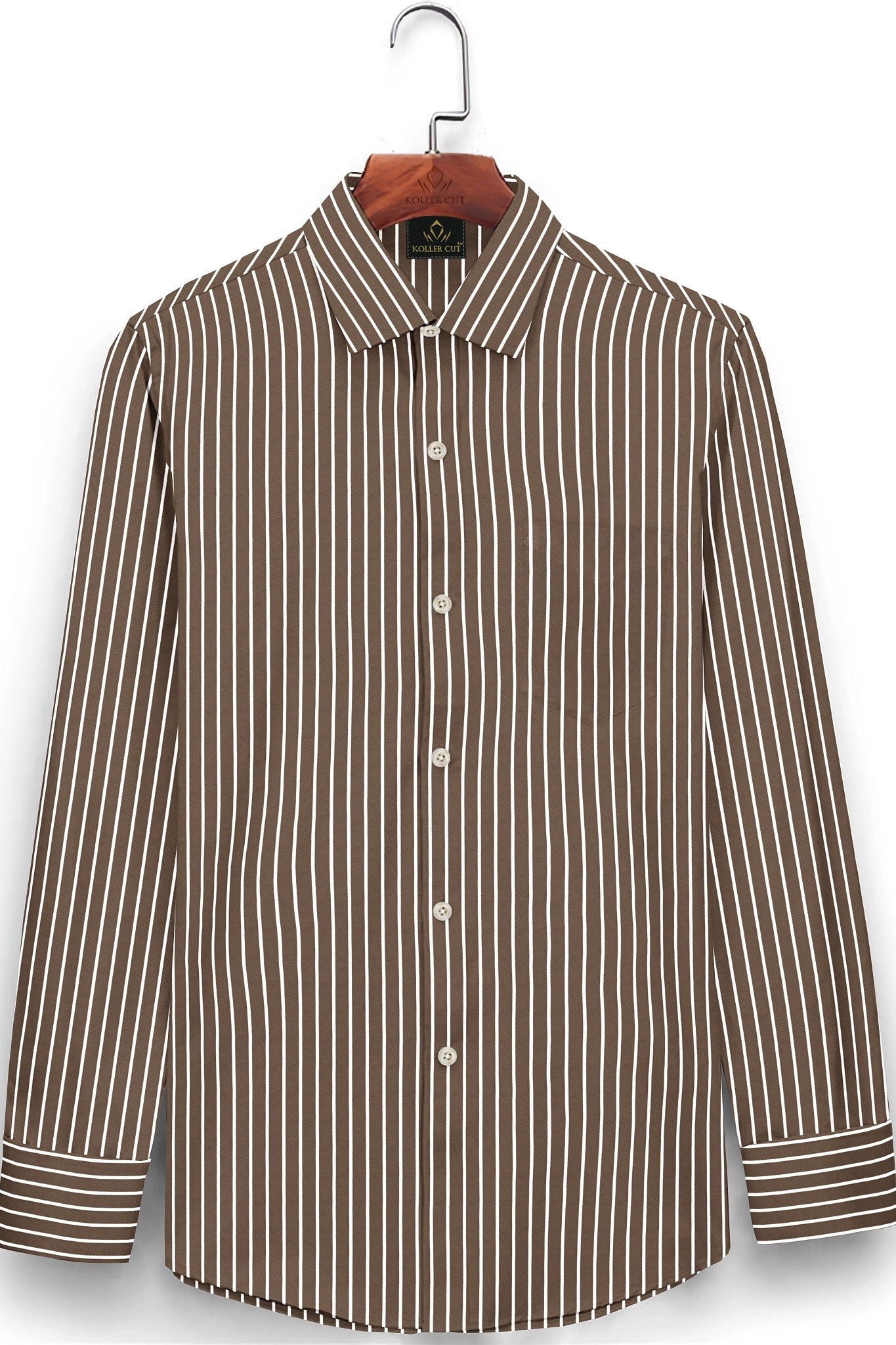 Tortilla Brown and White Pinstripes Men's Cotton Shirt