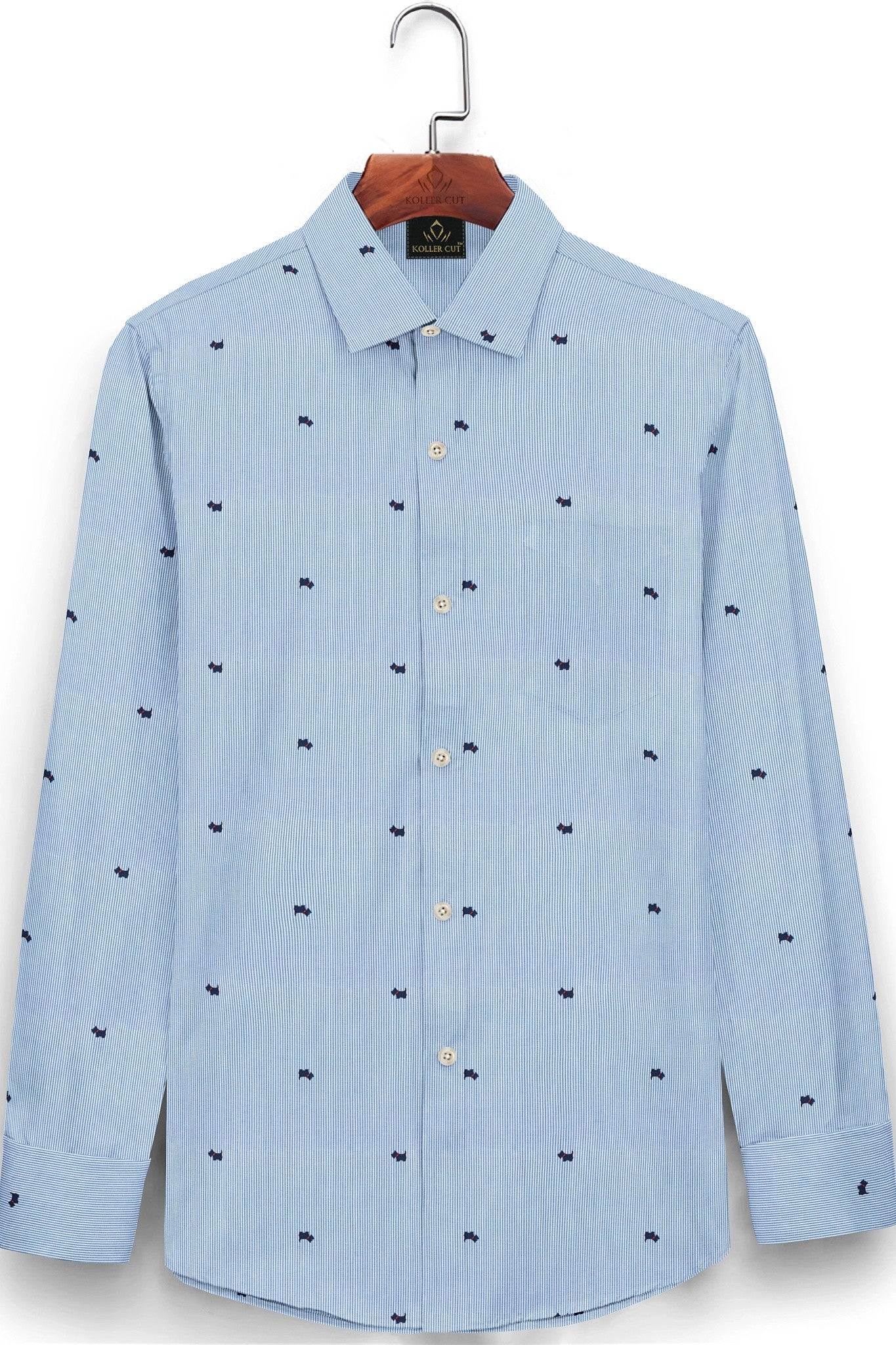 White and Marina Blue Bulldog Printed Pinstripes Cotton Shirt