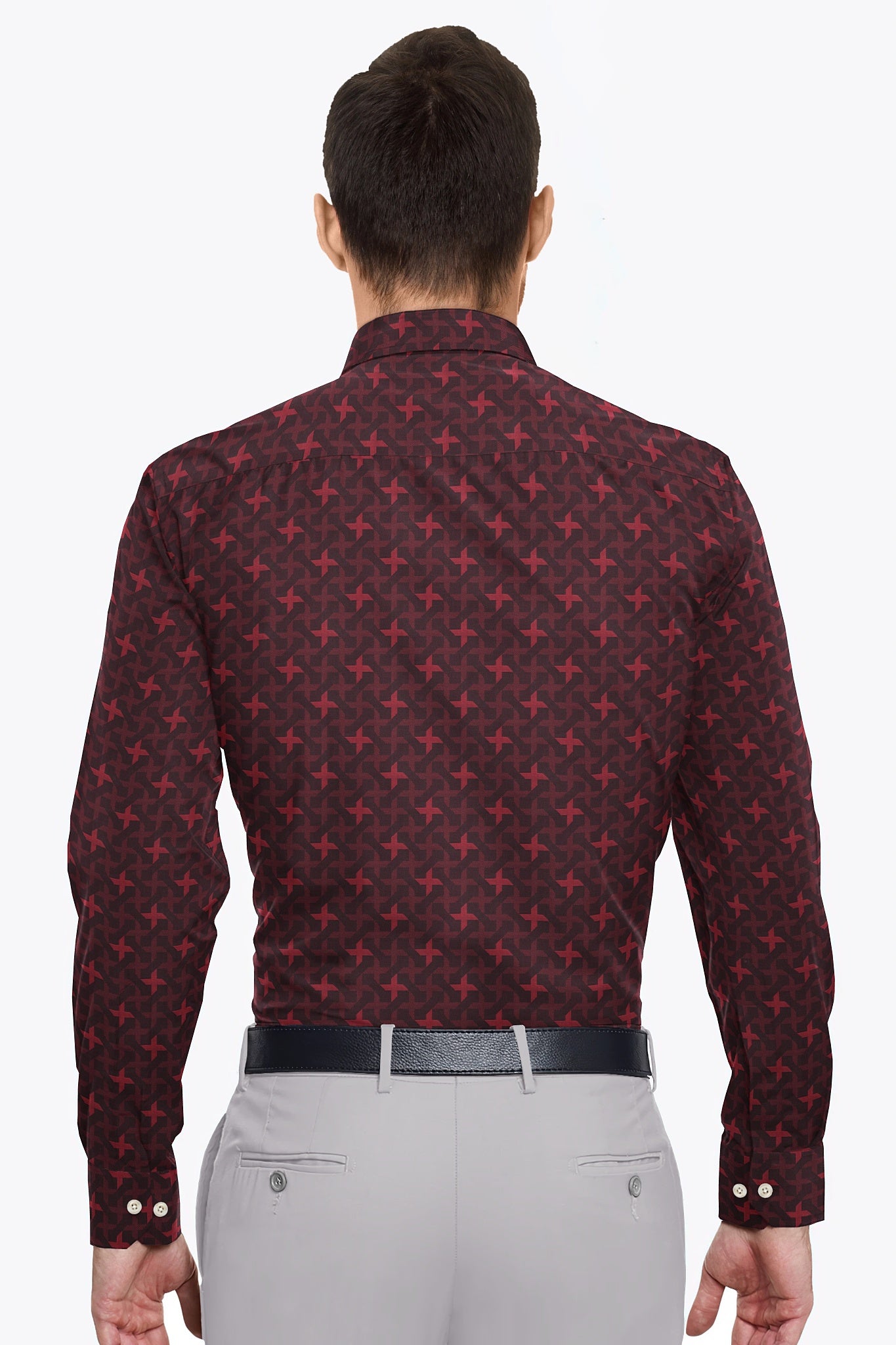 Rococo Red and Jet Black Ninja Shuriken Jacquard Print Egyptian Giza Cotton Shirt
