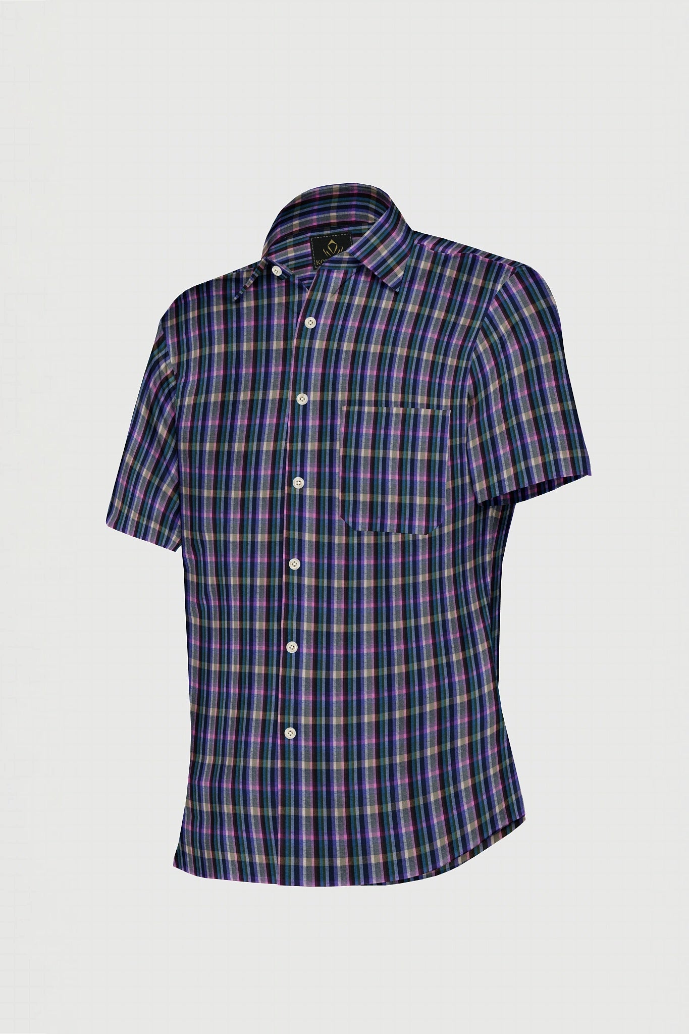 Charcoal Gray with Mulberry Purple and Indigo Blue Multicolored Checks Cotton Shirt Custom Plus size Cotton Shirts in India