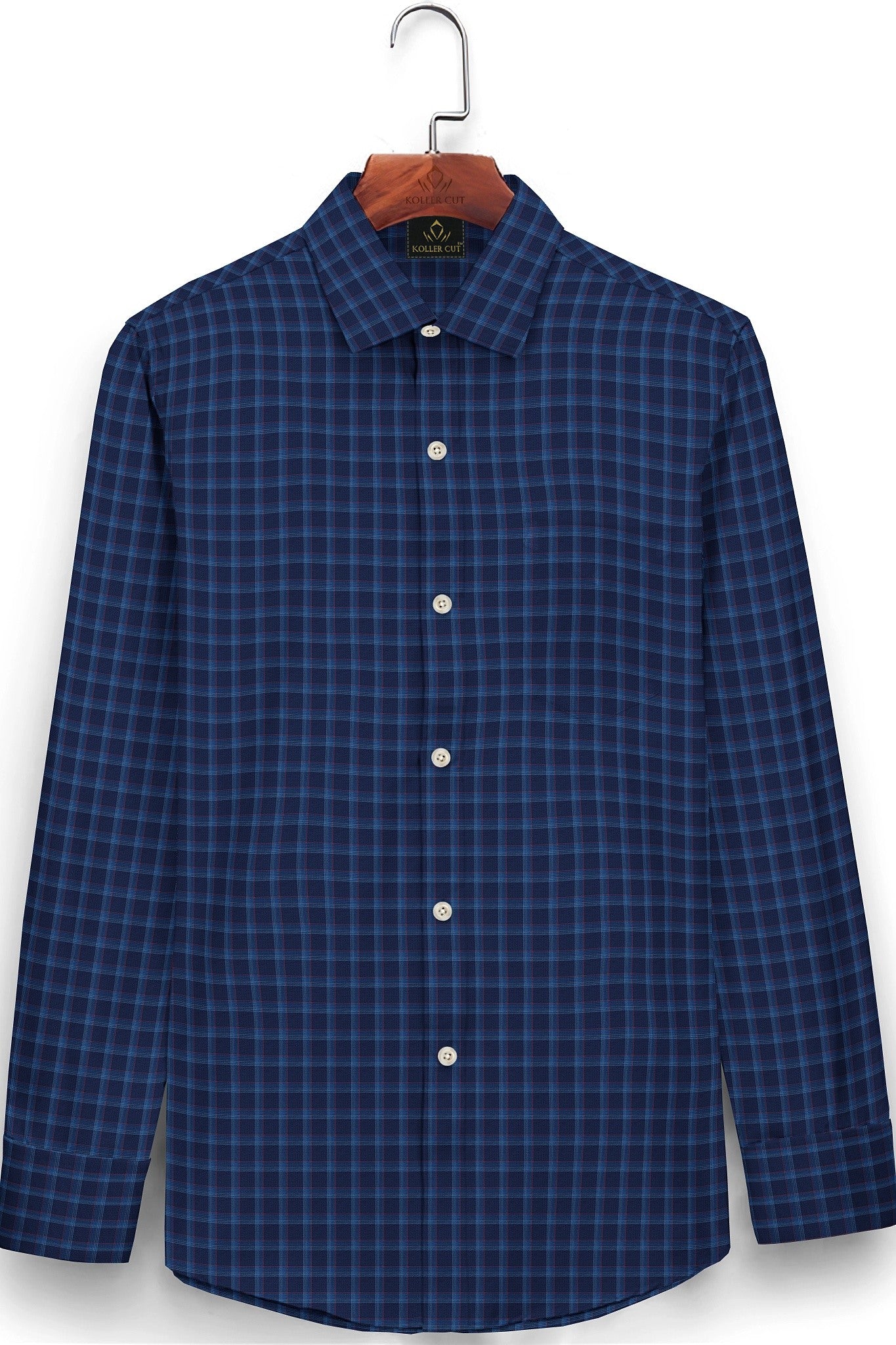 Sodalite blue with Indigo Blue and Haute Red Checks Cotton Shirt- Plus Size Shirts for Men Big size shirt for men