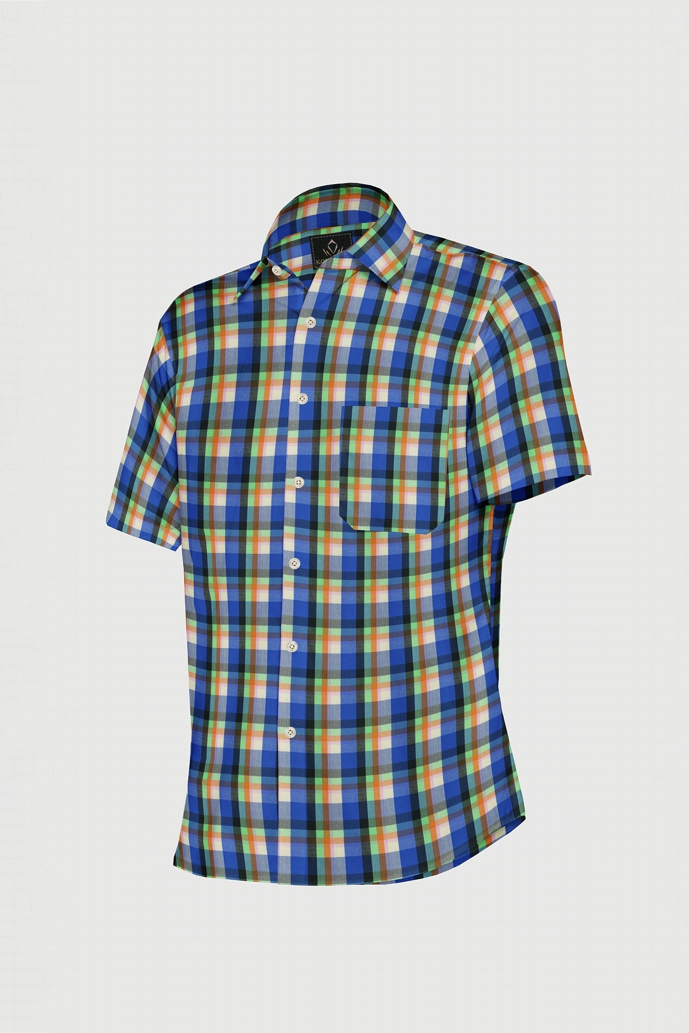 Indigo Blue Celosia Orange and Paradise Green Checks Cotton Shirt