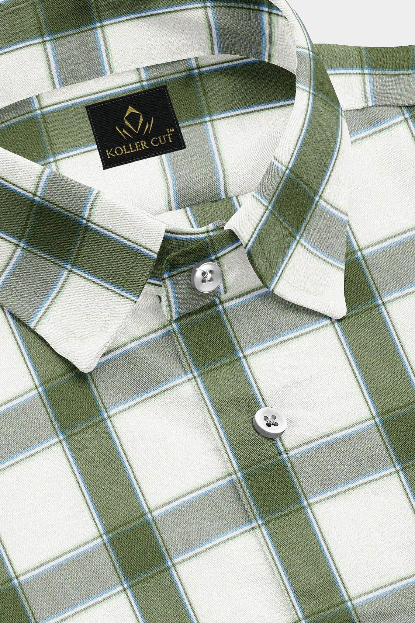 White and Cactus Green Checks Cotton Shirt