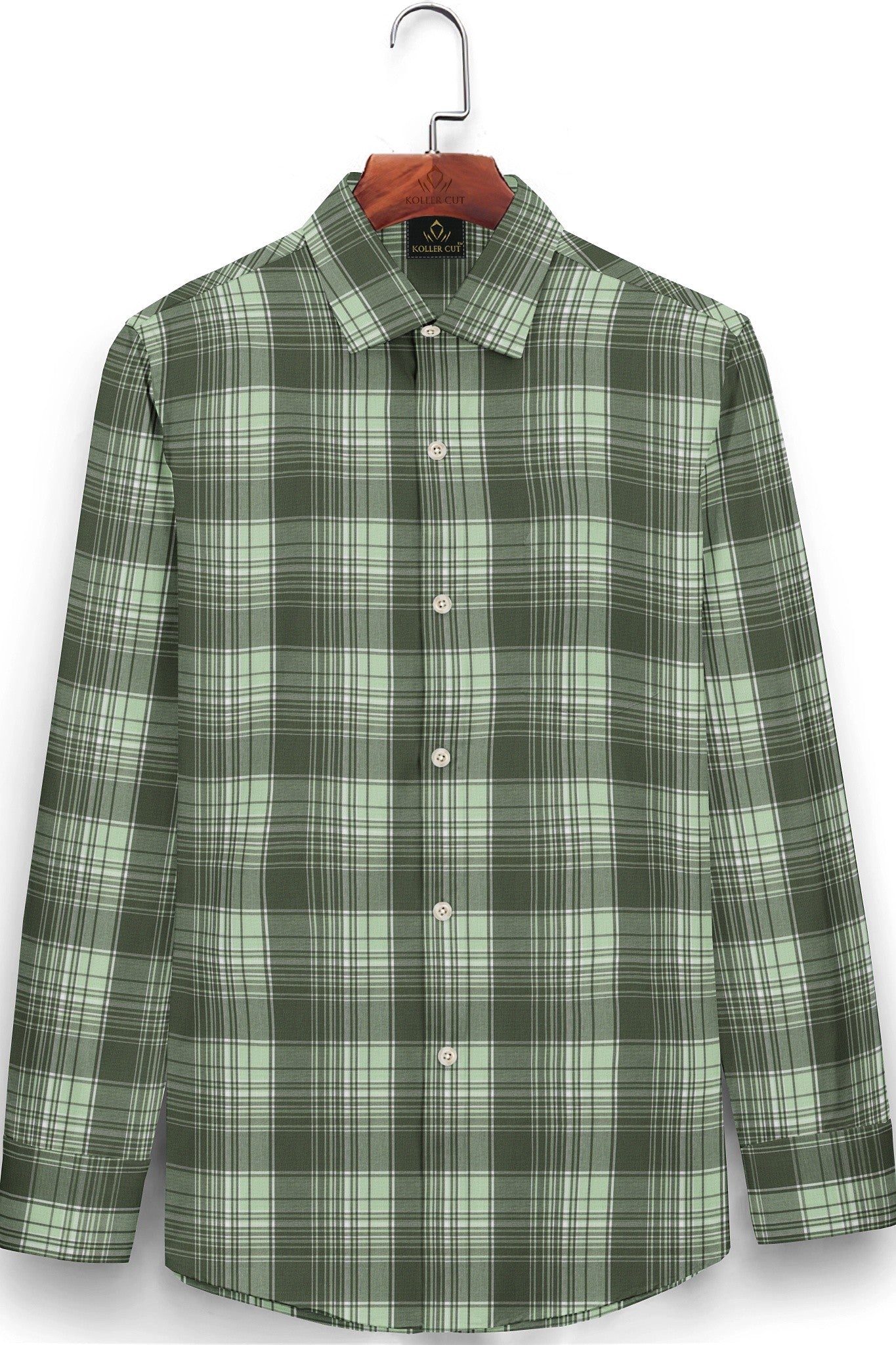 Reseda Green with White and Opaline Green Checks Cotton Shirt