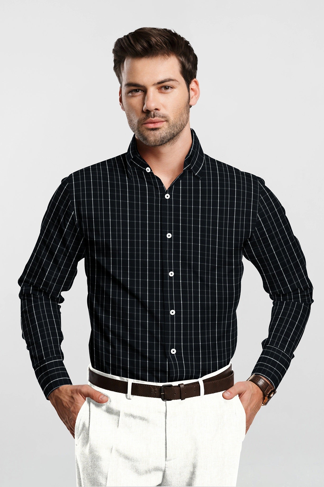 Anthracite Black and White Checks Cotton Shirt