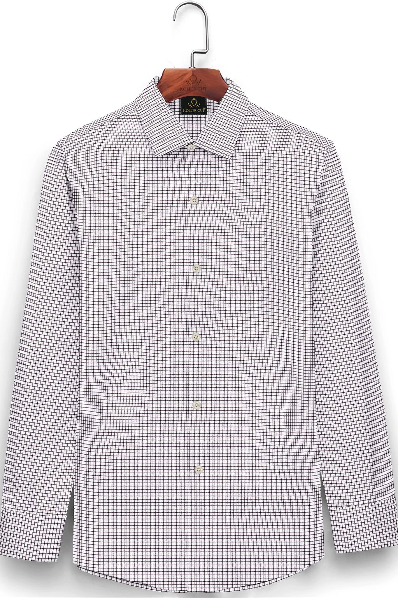 White with Garnet Red Checks Cotton Shirt