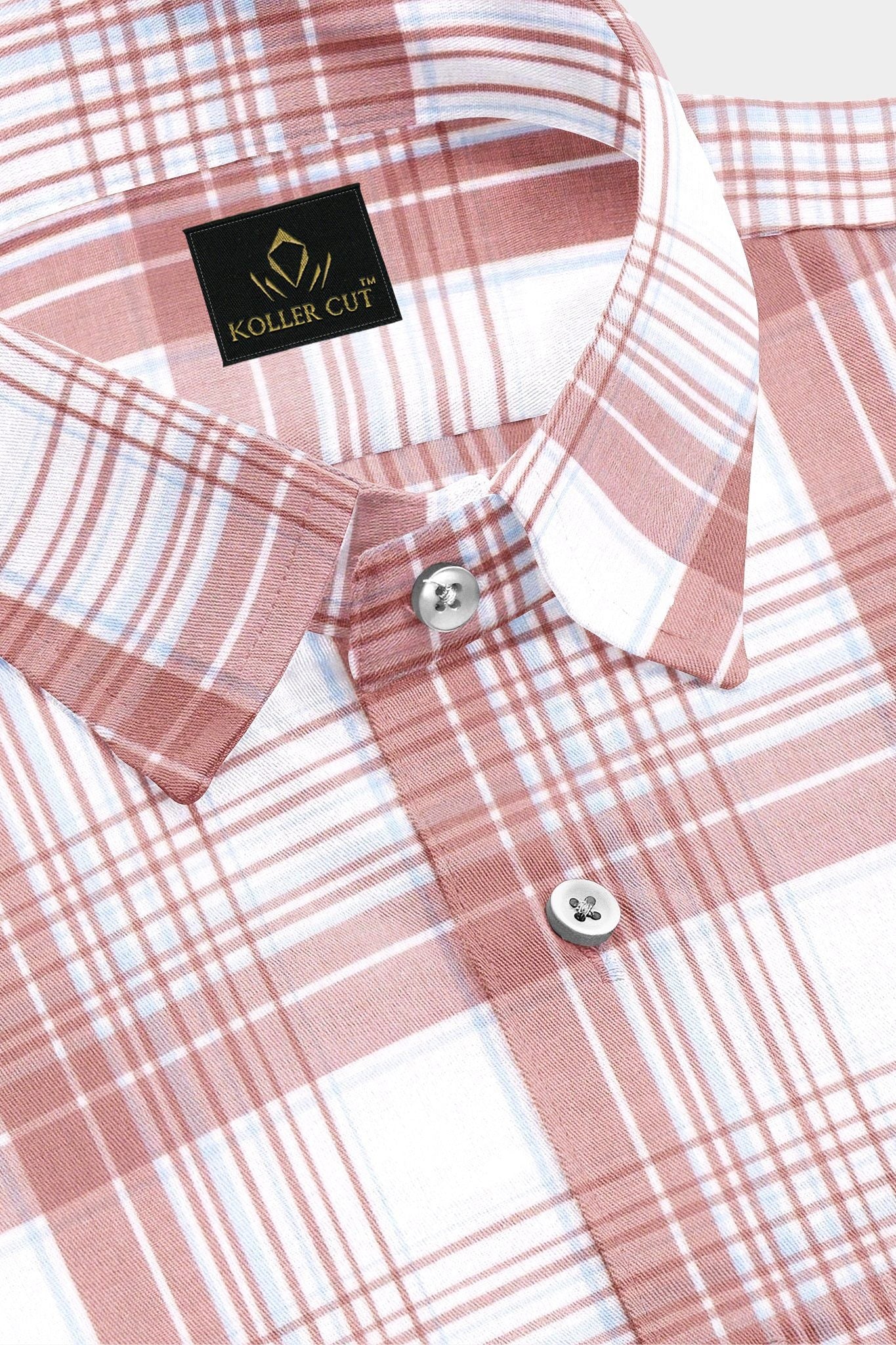 White and Tropical Peach Checks Cotton Shirt