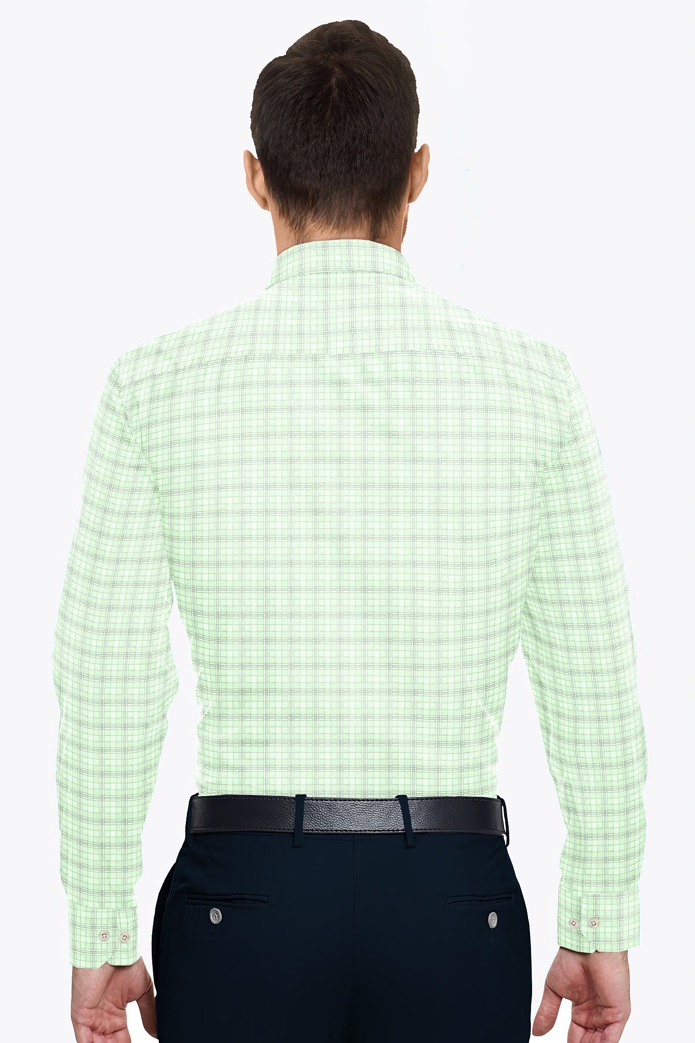 Pistachio Green with Midnight Blue and Umber Brown Checks Premium Egyptian Giza Cotton Shirt