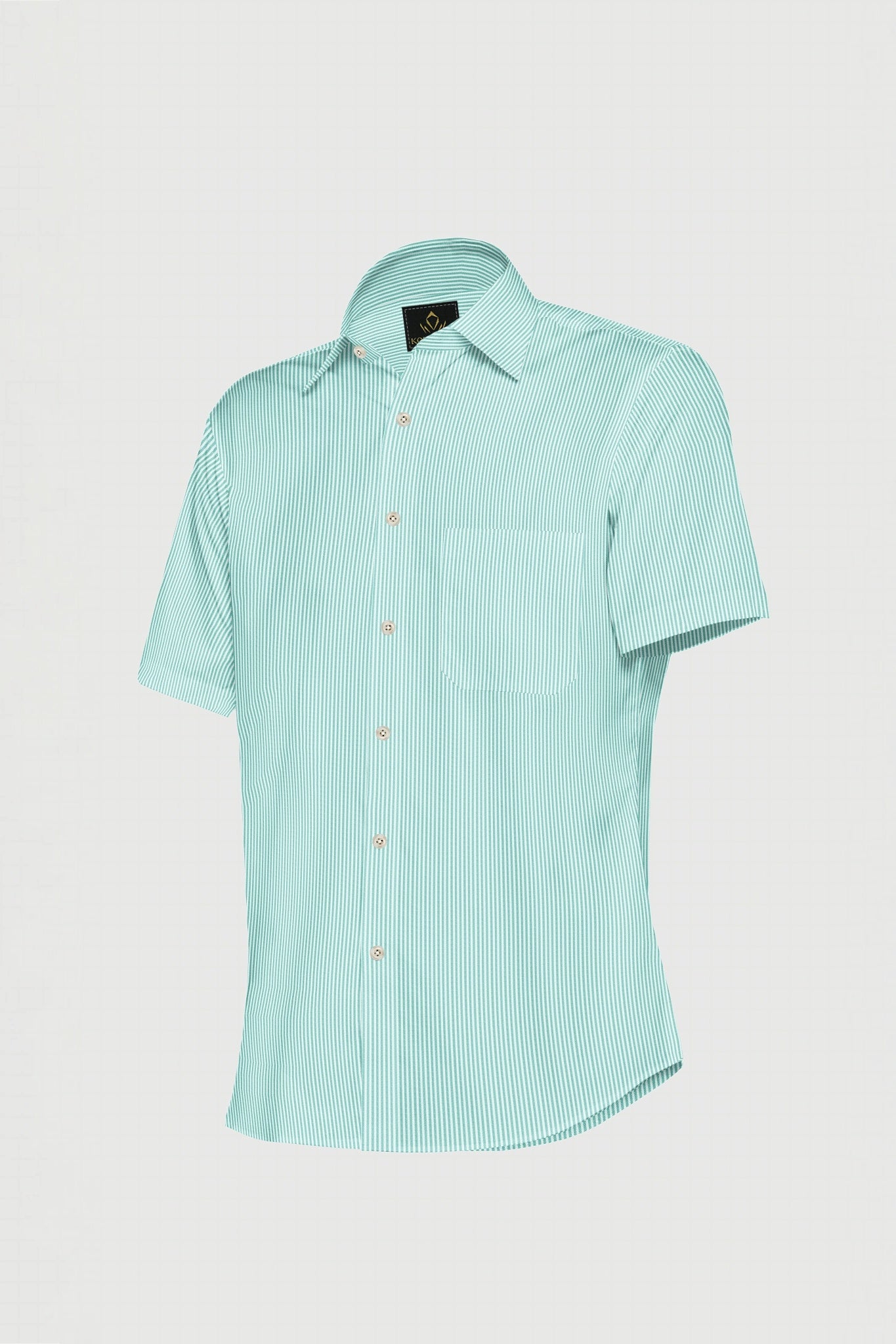 White and Sea Green Oxford Stripes Cotton Shirts