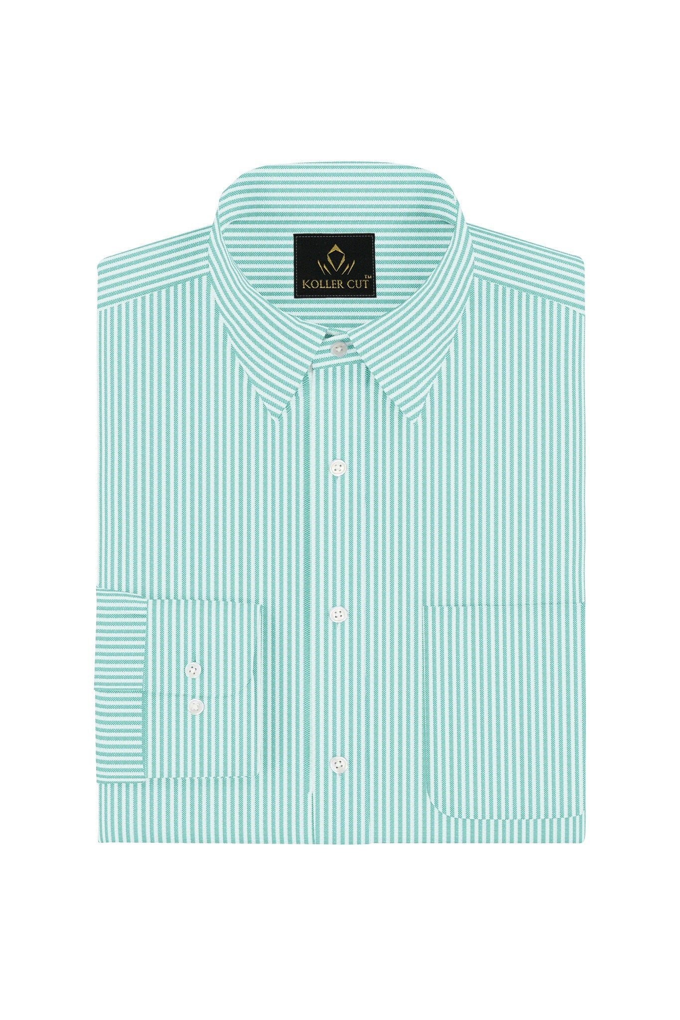 White and Sea Green Oxford Stripes Cotton Shirts