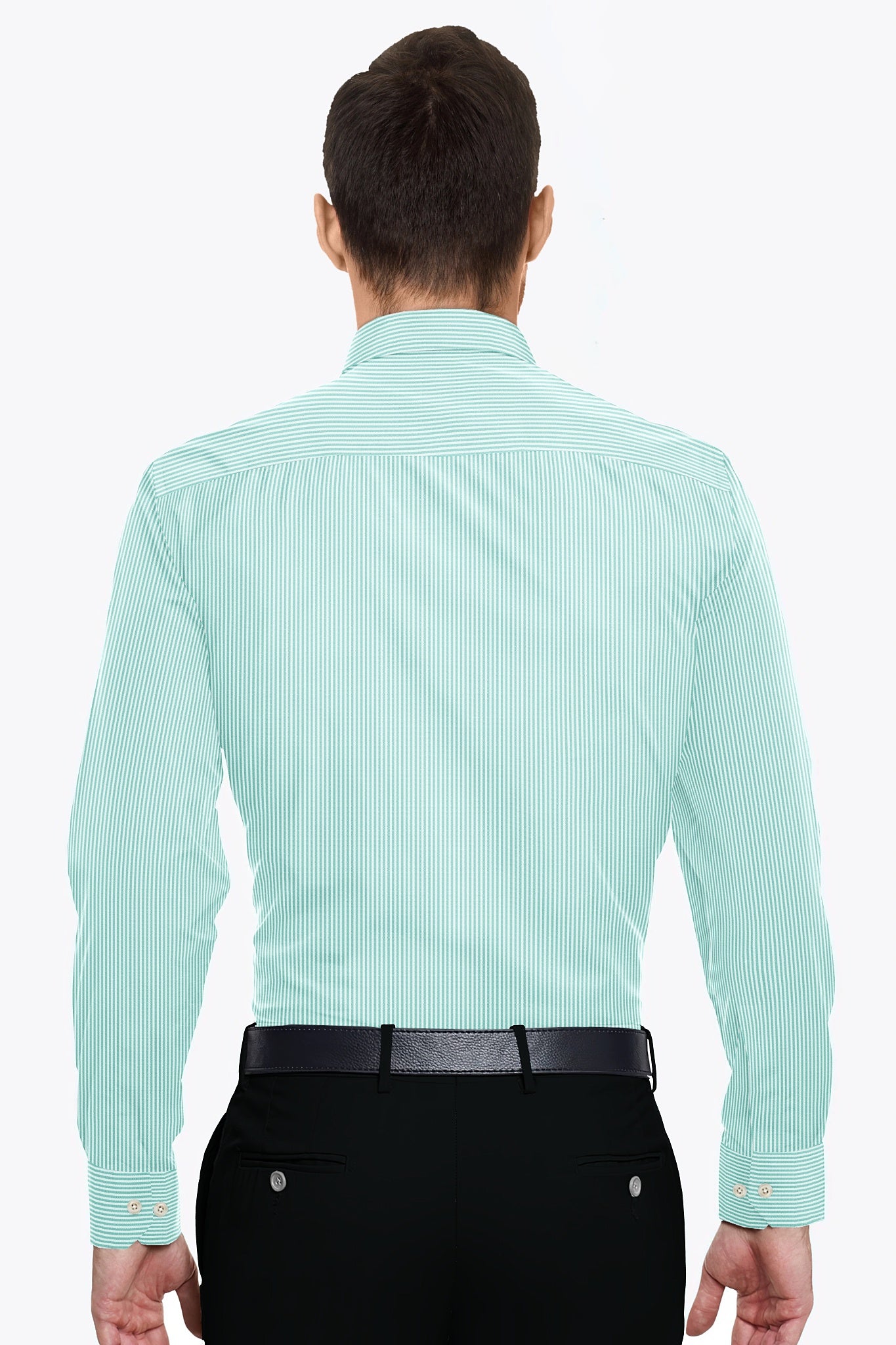 White and Sea Green Oxford Stripes Cotton Shirts