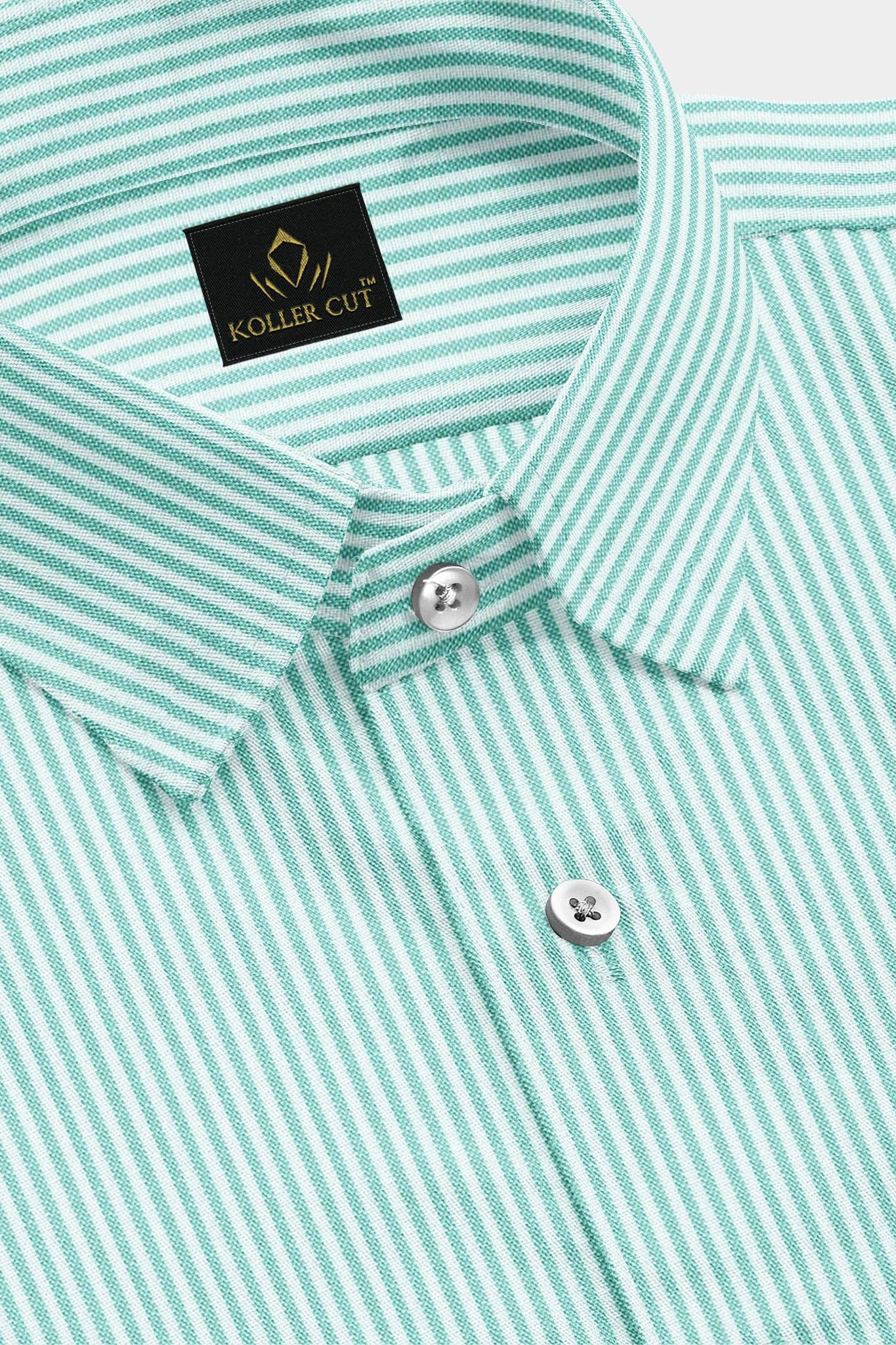 White and Sea Green Oxford Stripes Cotton Shirts
