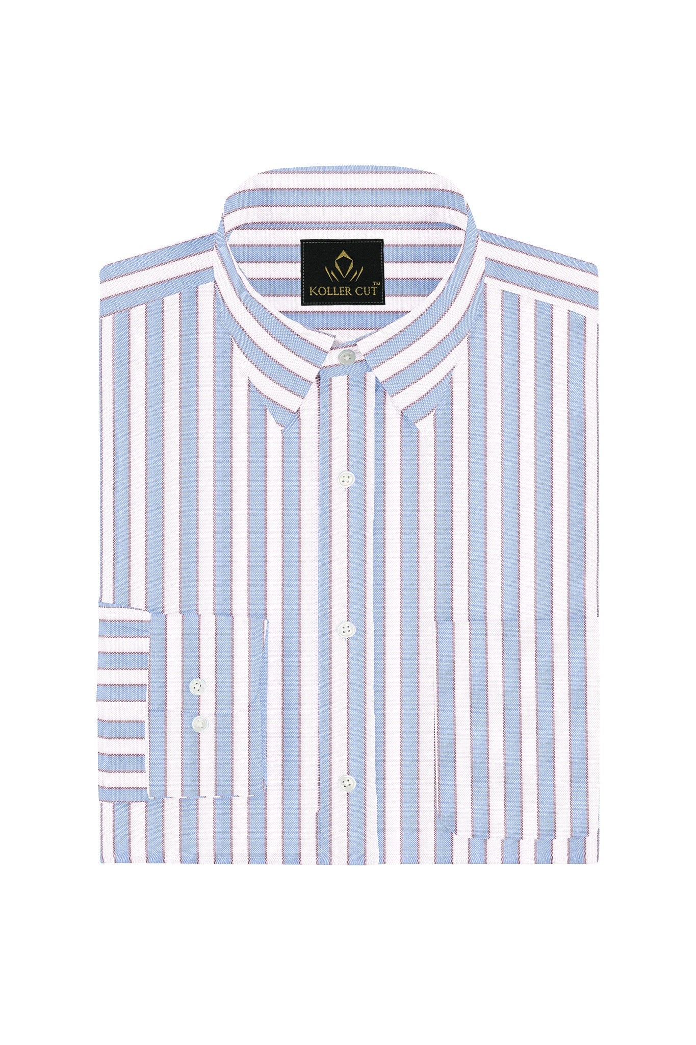 White with Placid Blue and Pompeian Red Oxford Stripes Cotton Shirt