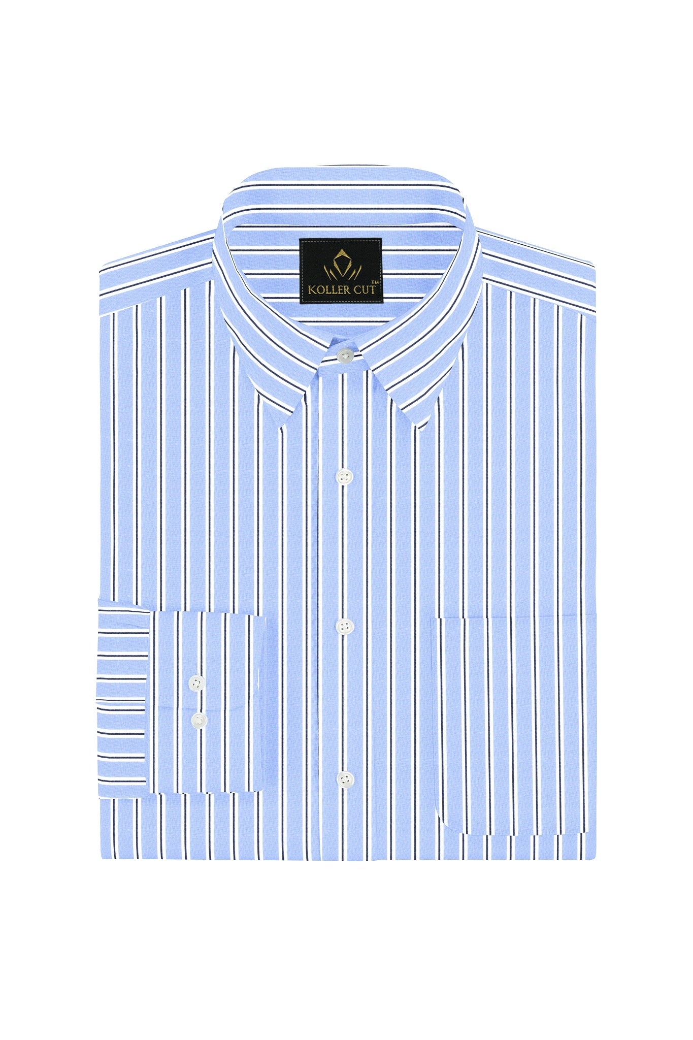 Alaskan Blue with Black and White Stripes Cotton Shirt Plus size Cotton Shirts in Mumbai Bangalore