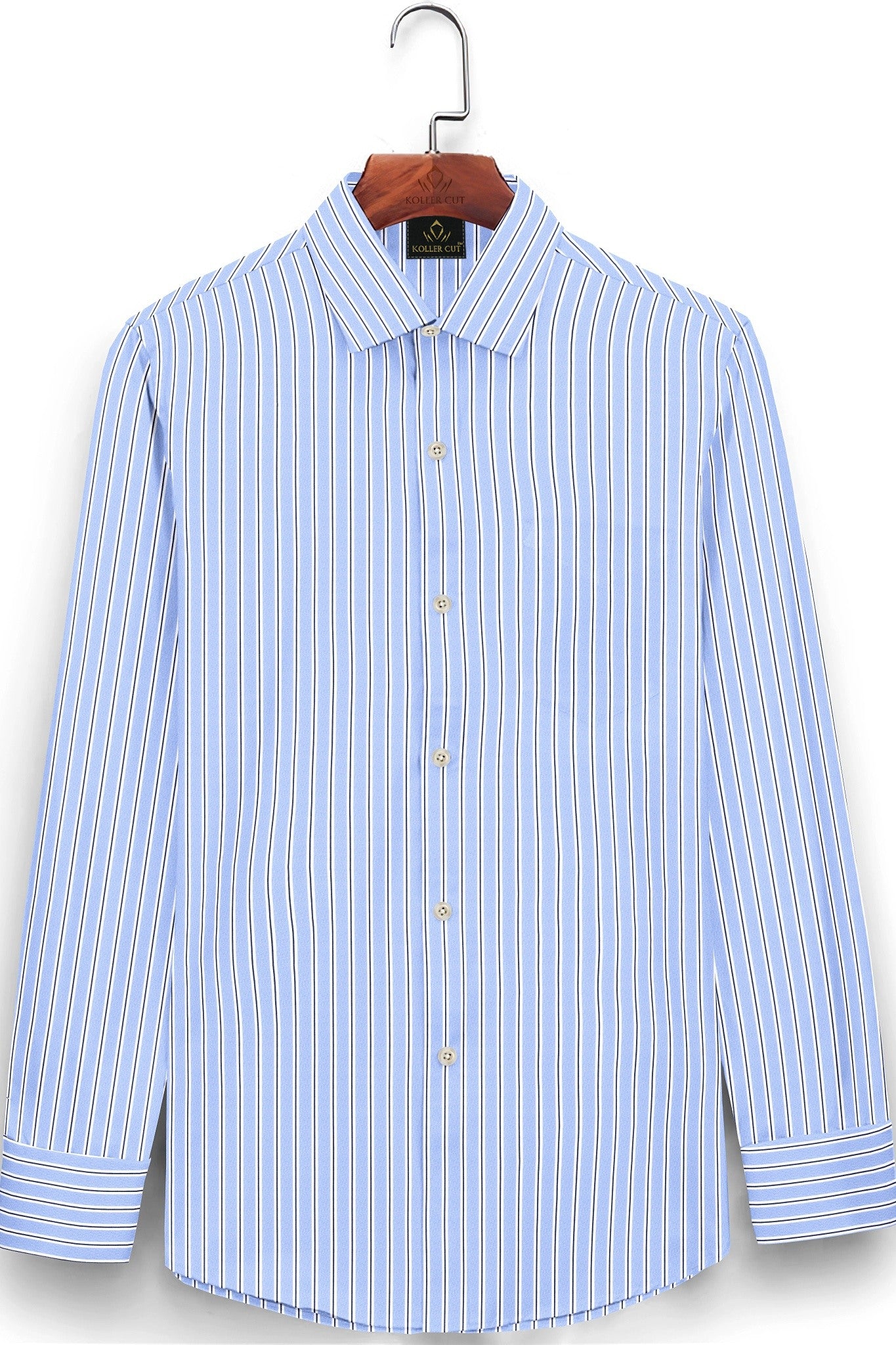 Alaskan Blue with Black and White Stripes Cotton Shirt Plus size Cotton Shirts in Mumbai Bangalore