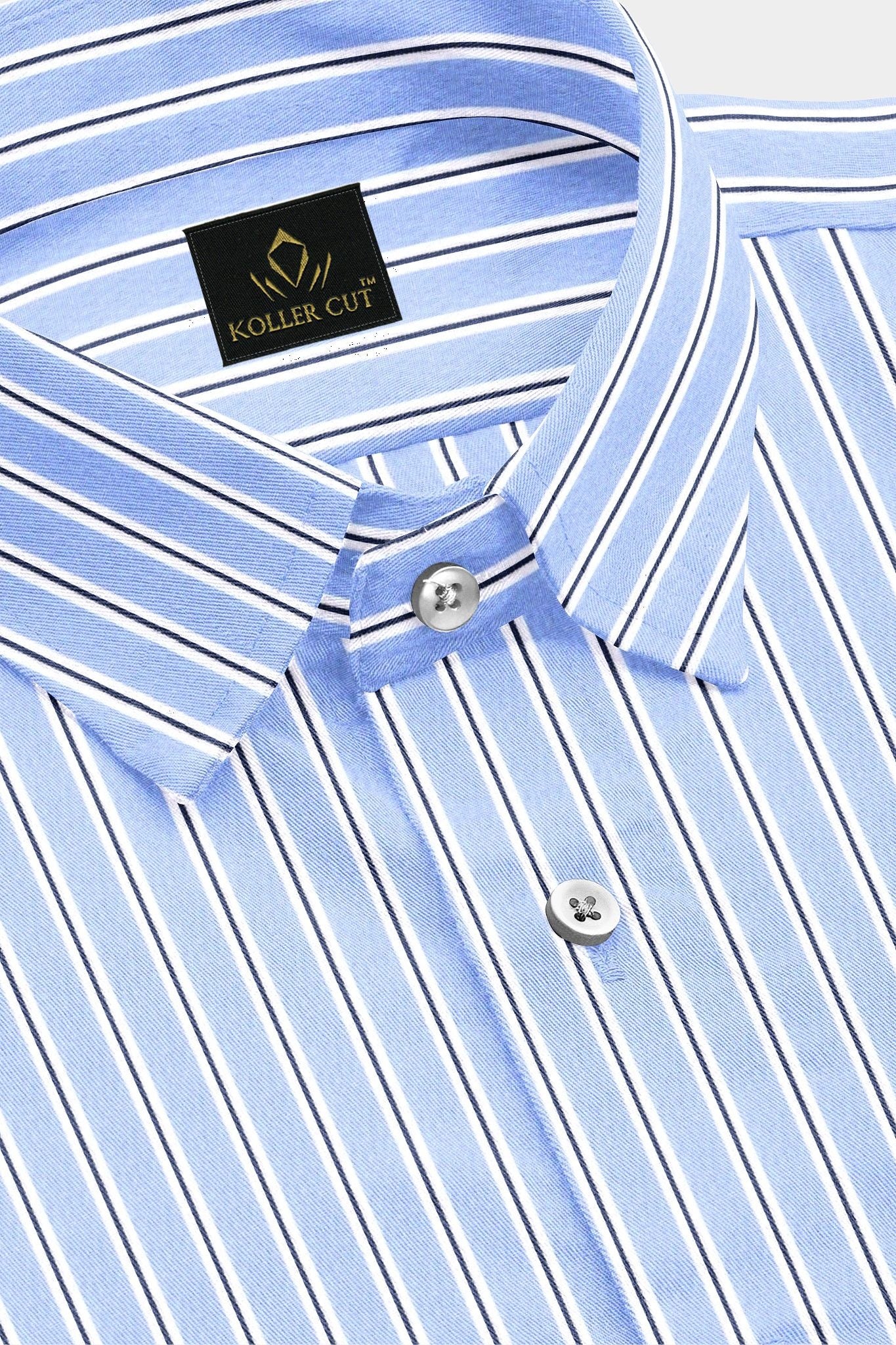 Alaskan Blue with Black and White Stripes Cotton Shirt Plus size Cotton Shirts in Mumbai Bangalore