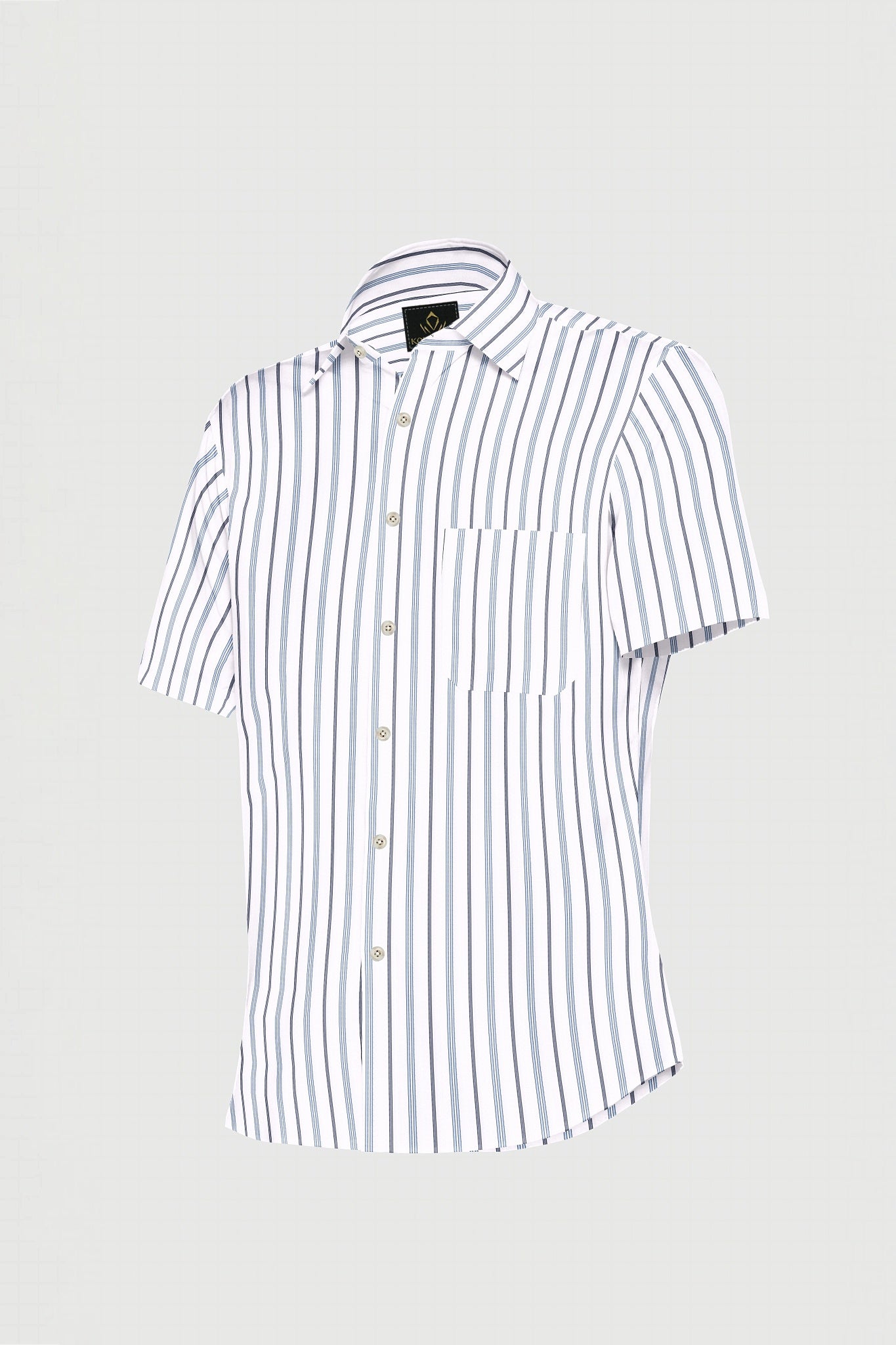 White with Brunnera Blue and Estate Blue Stripes Cotton Shirt