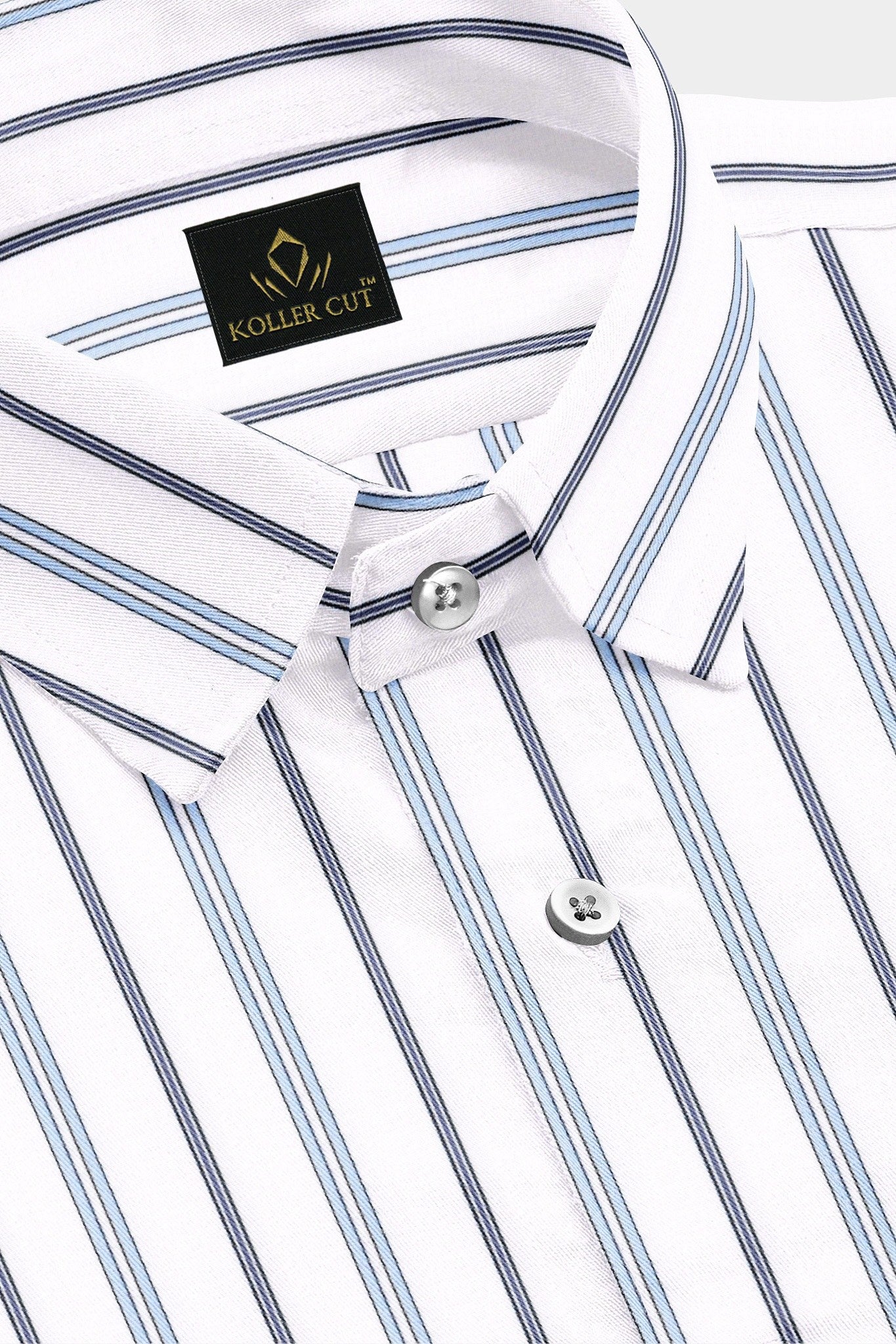 White with Brunnera Blue and Estate Blue Stripes Cotton Shirt