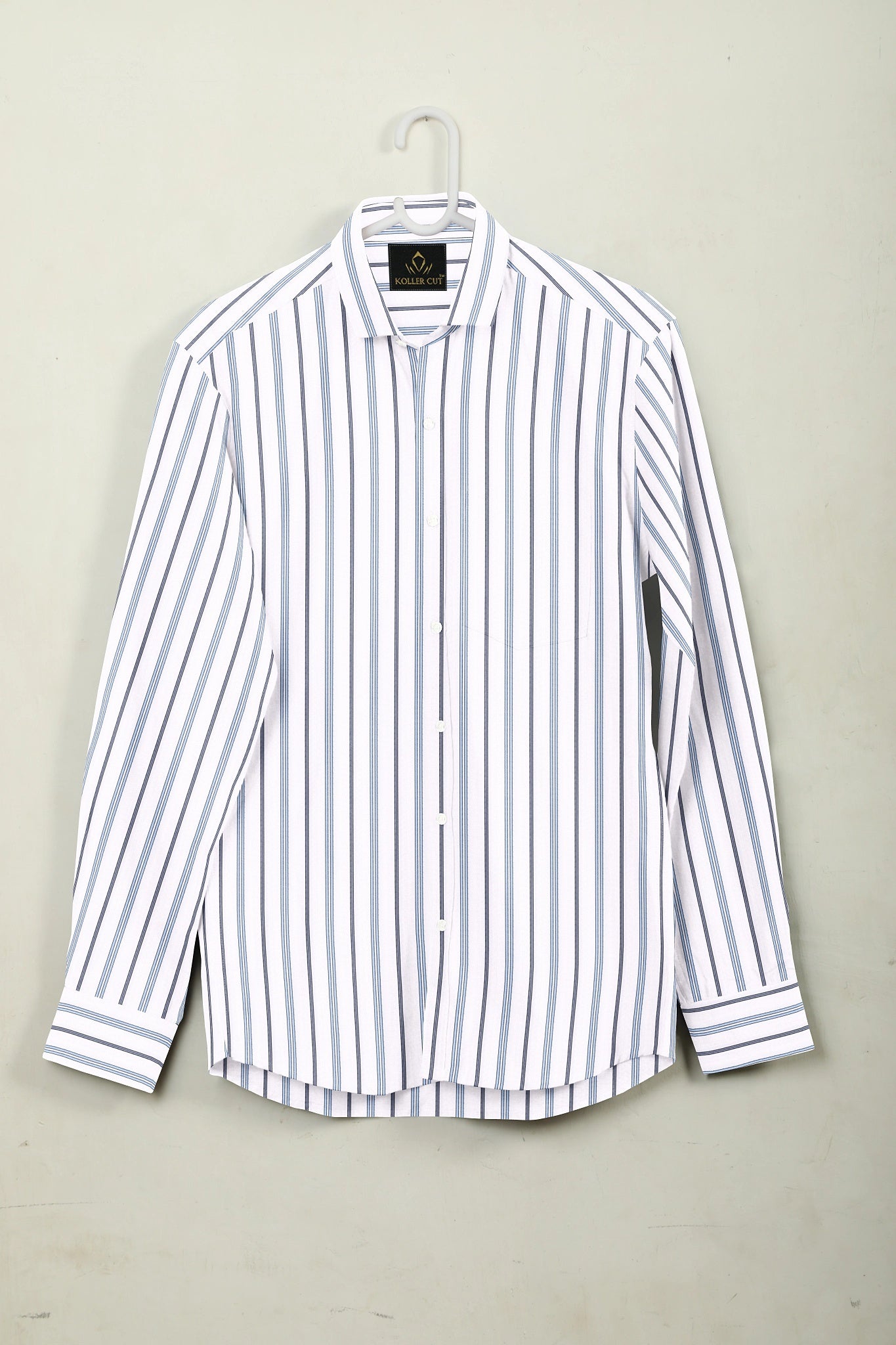 White with Brunnera Blue and Estate Blue Stripes Cotton Shirt