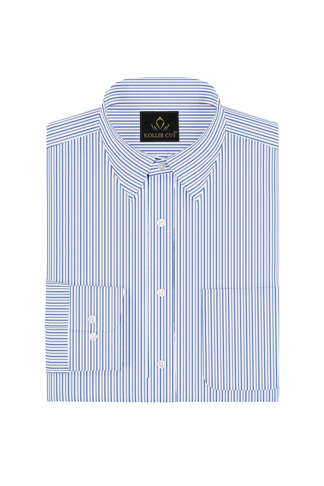 White with Brunnera Blue and Xenon Blue Pinstripes Cotton Shirt