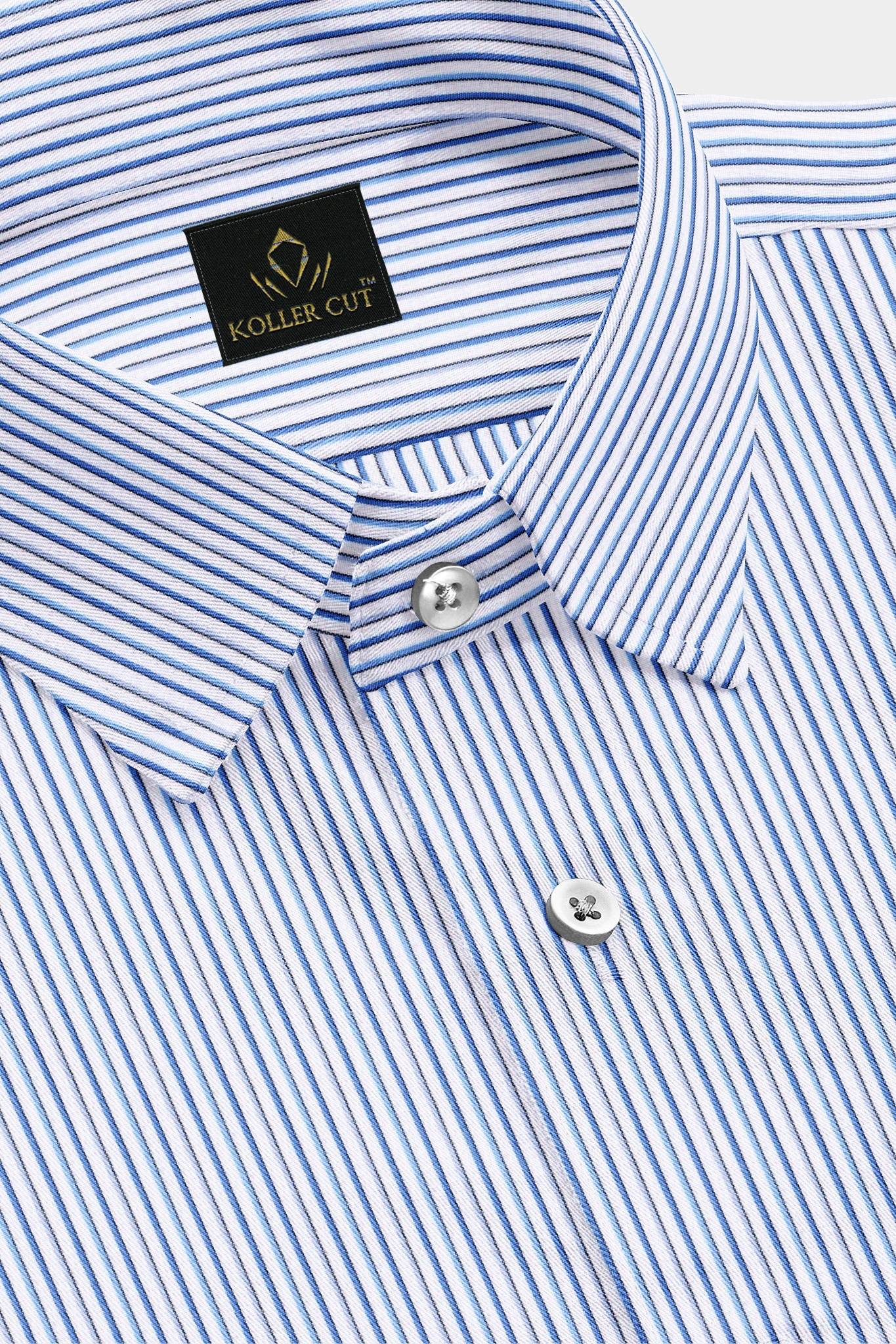White with Brunnera Blue and Xenon Blue Pinstripes Cotton Shirt