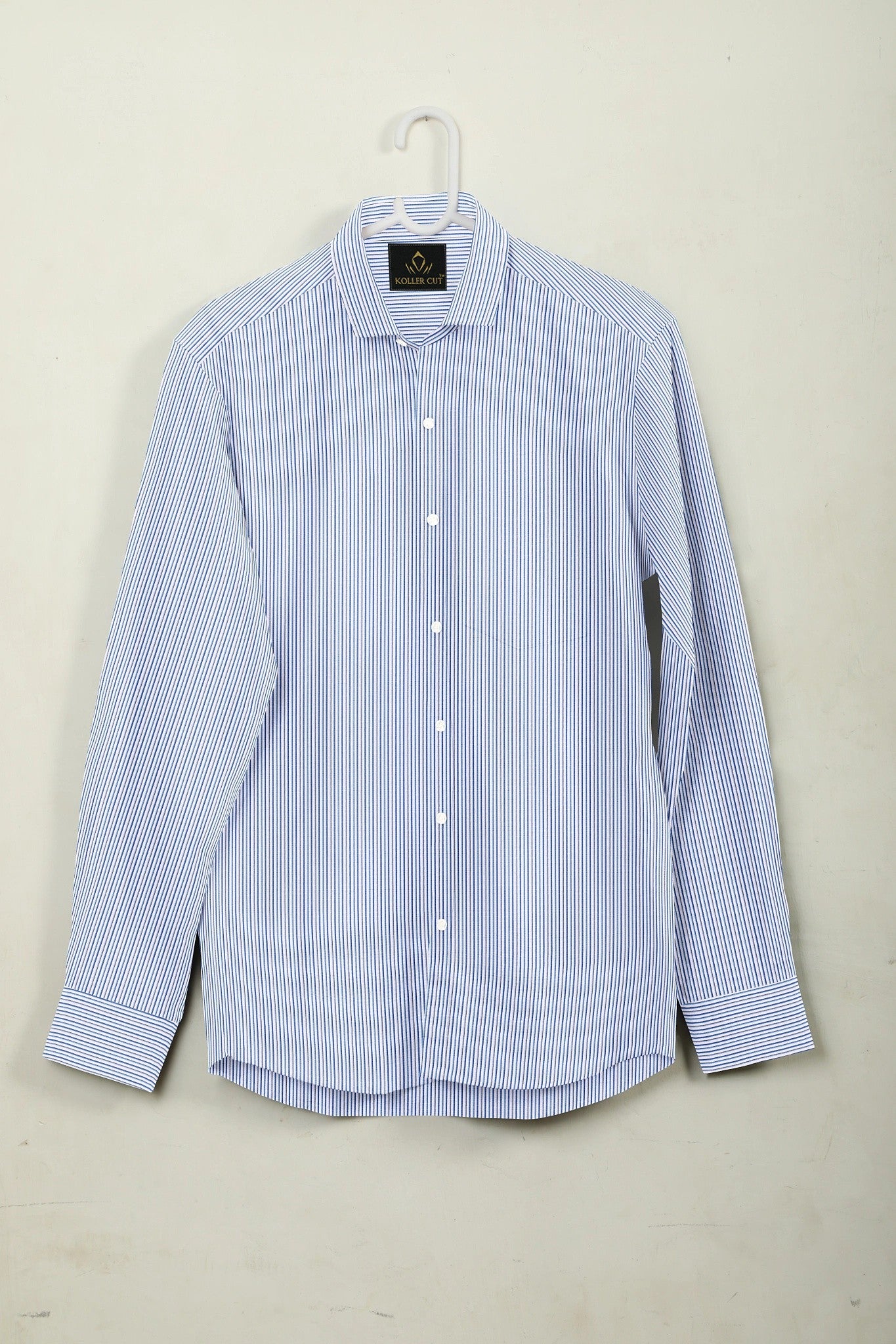 White with Brunnera Blue and Xenon Blue Pinstripes Cotton Shirt