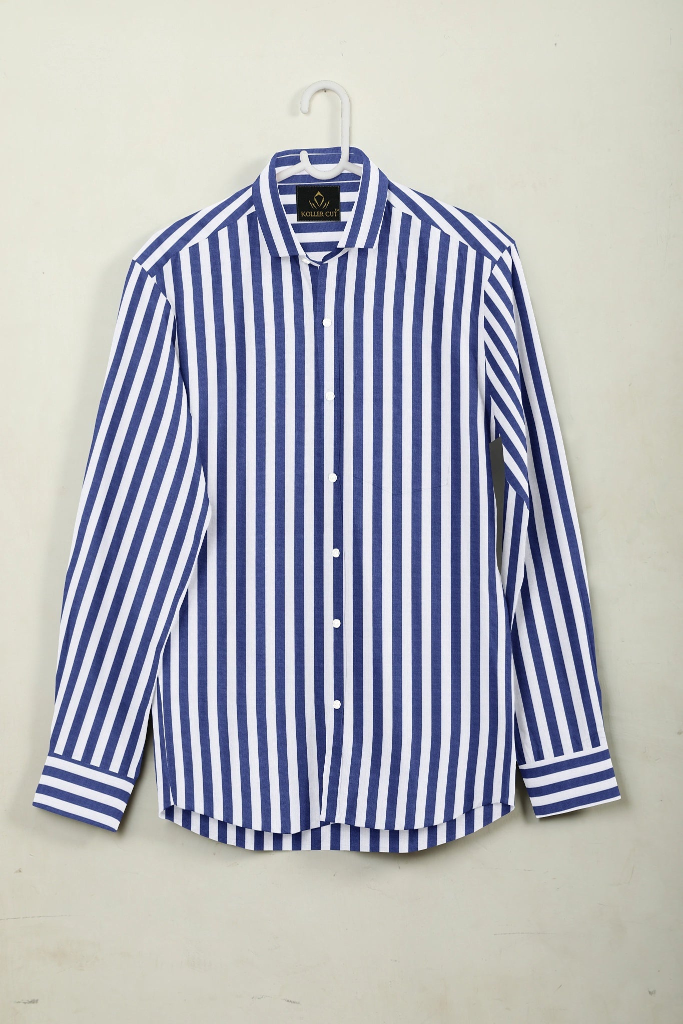 White and Clematis Blue Oxford Stripes Cotton Shirt