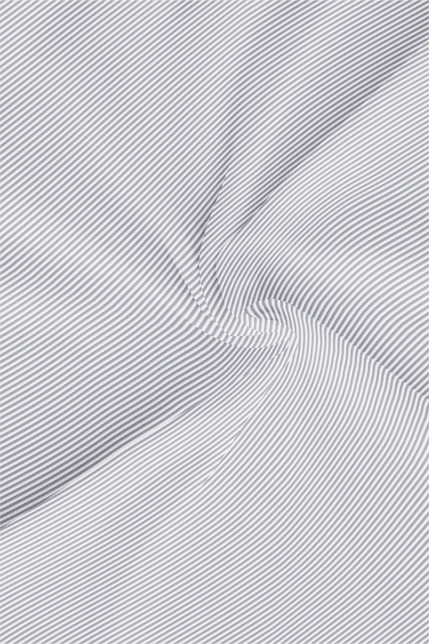 White and Denim Blue Oxford Stripes Mandarin Collar Cotton Shirt