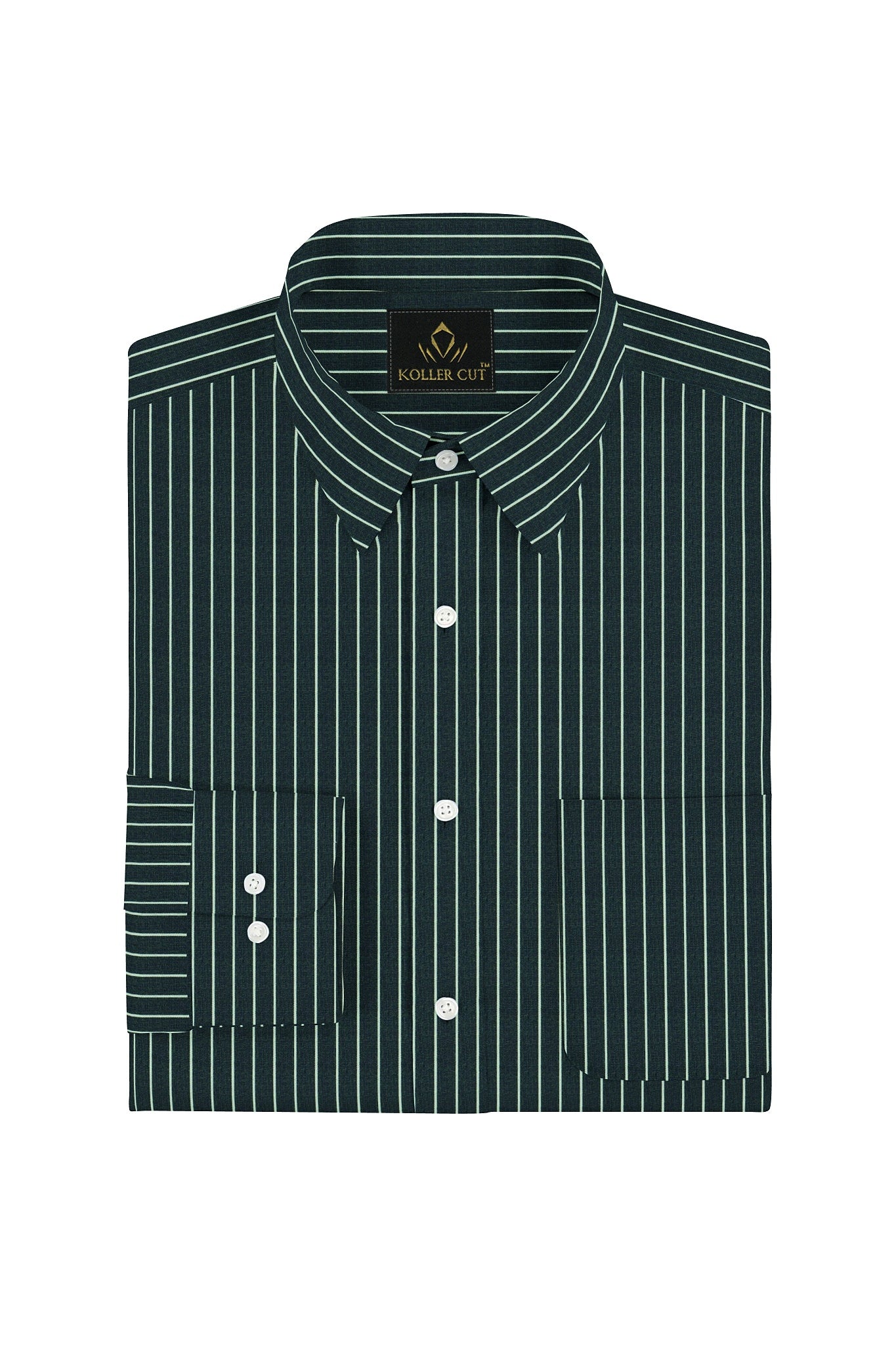 Dark Forest Green and White Pinstripes Cotton Shirt Plus size Premium Cotton Shirts in India