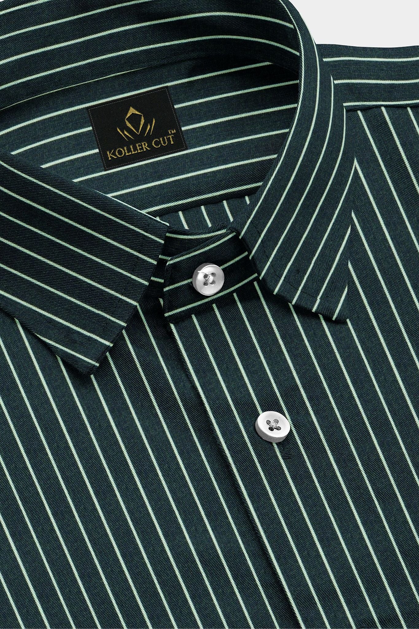 Dark Forest Green and White Pinstripes Cotton Shirt Plus size Premium Cotton Shirts in India