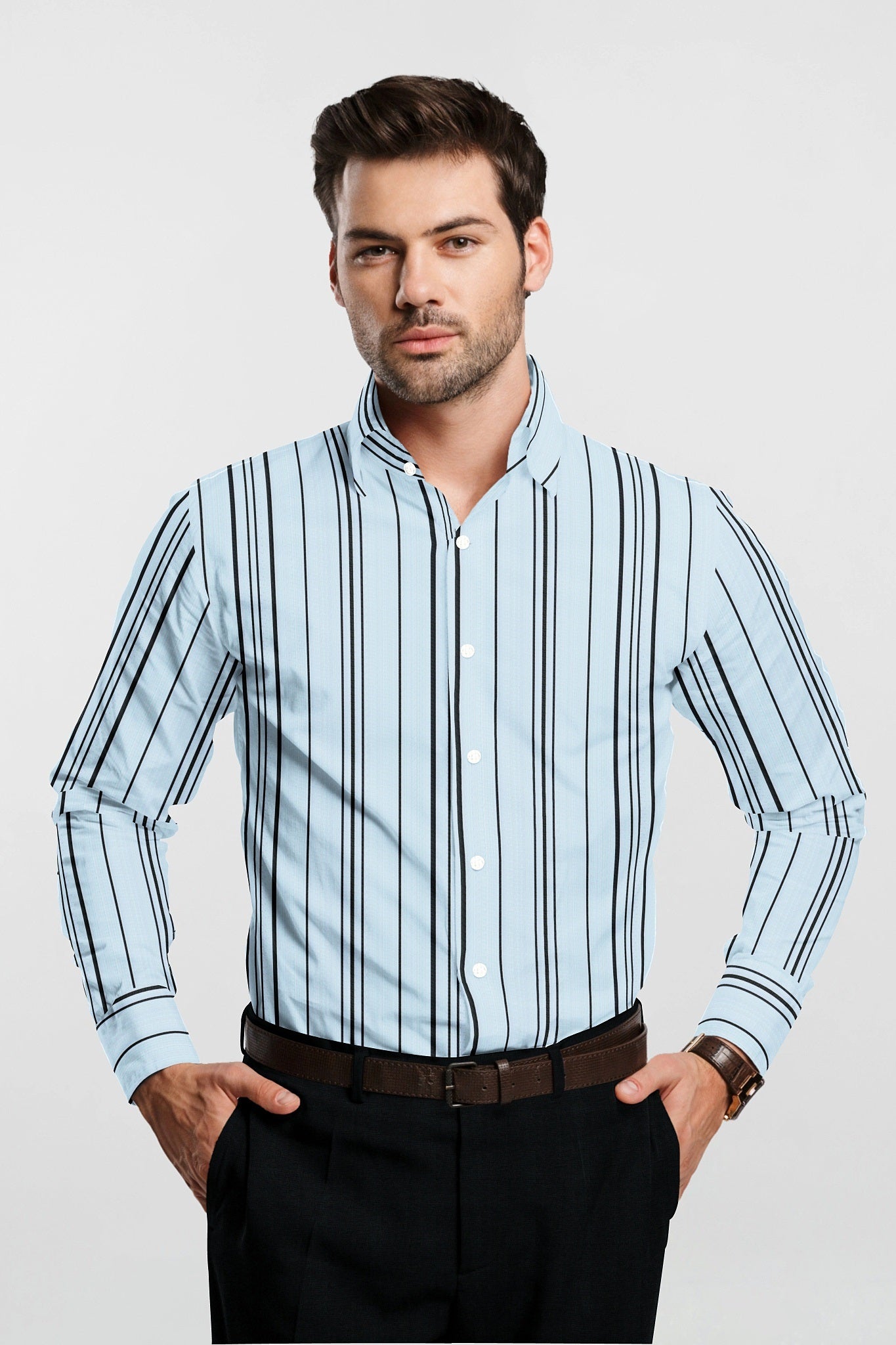 Corydalis Blue and Black Stripes Cotton Shirt