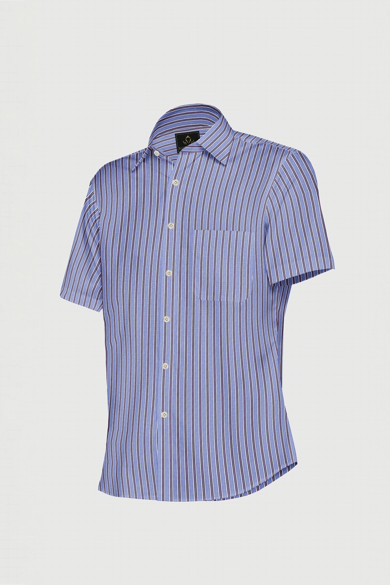 Clematis Blue with Black and White Stripes Cotton Shirt