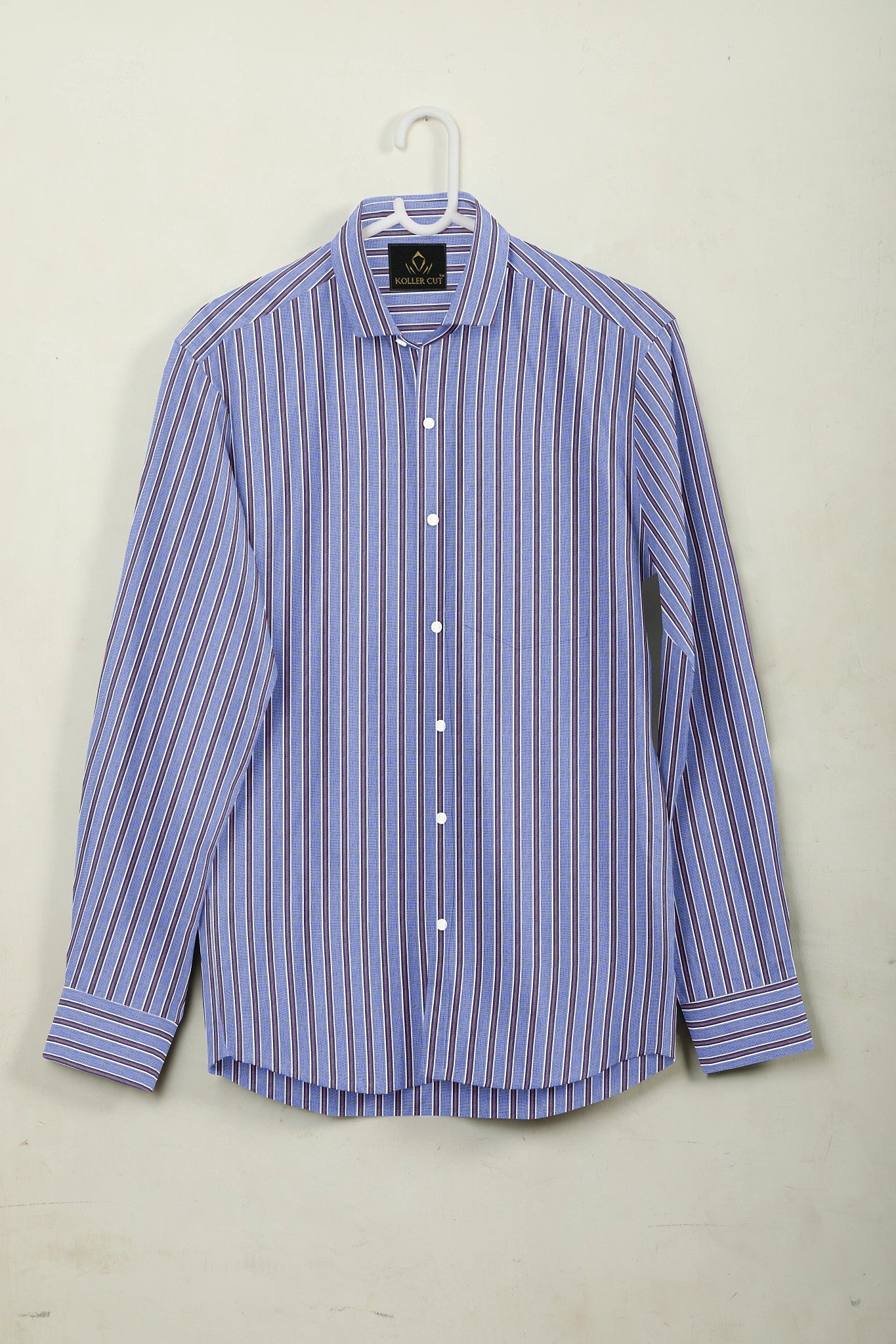 Clematis Blue with Black and White Stripes Cotton Shirt