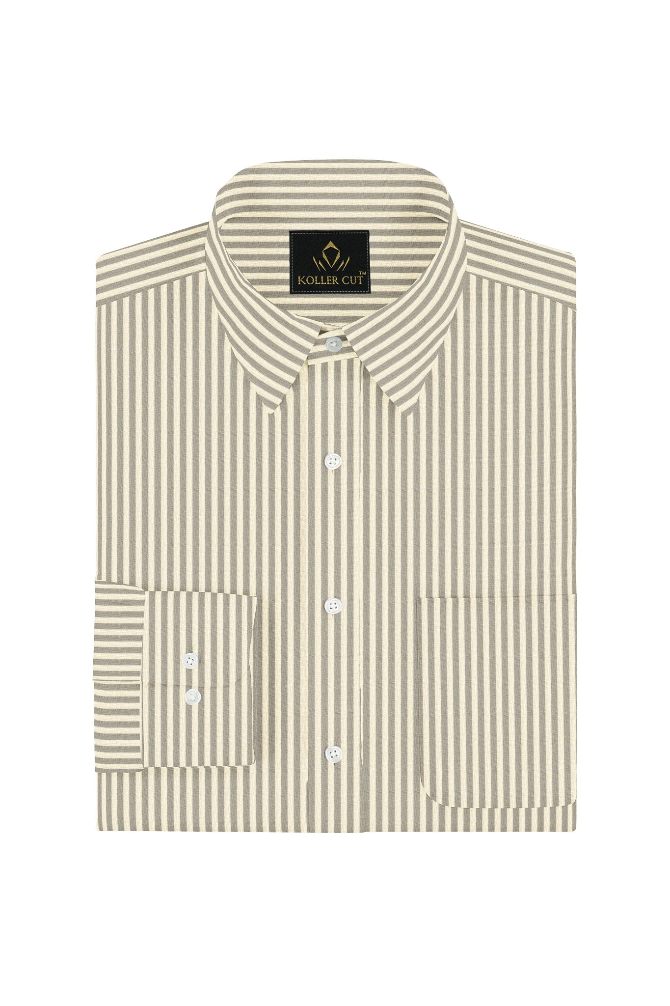 Beige and Latte Brown Pinstripes Cotton Shirt