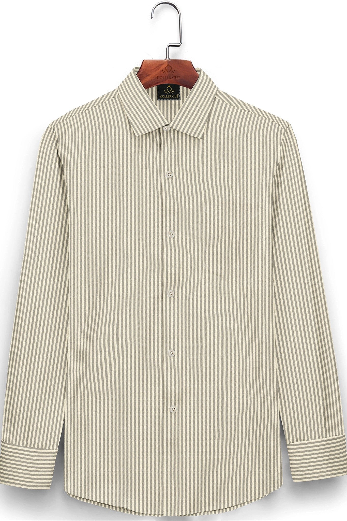 Beige and Latte Brown Pinstripes Cotton Shirt