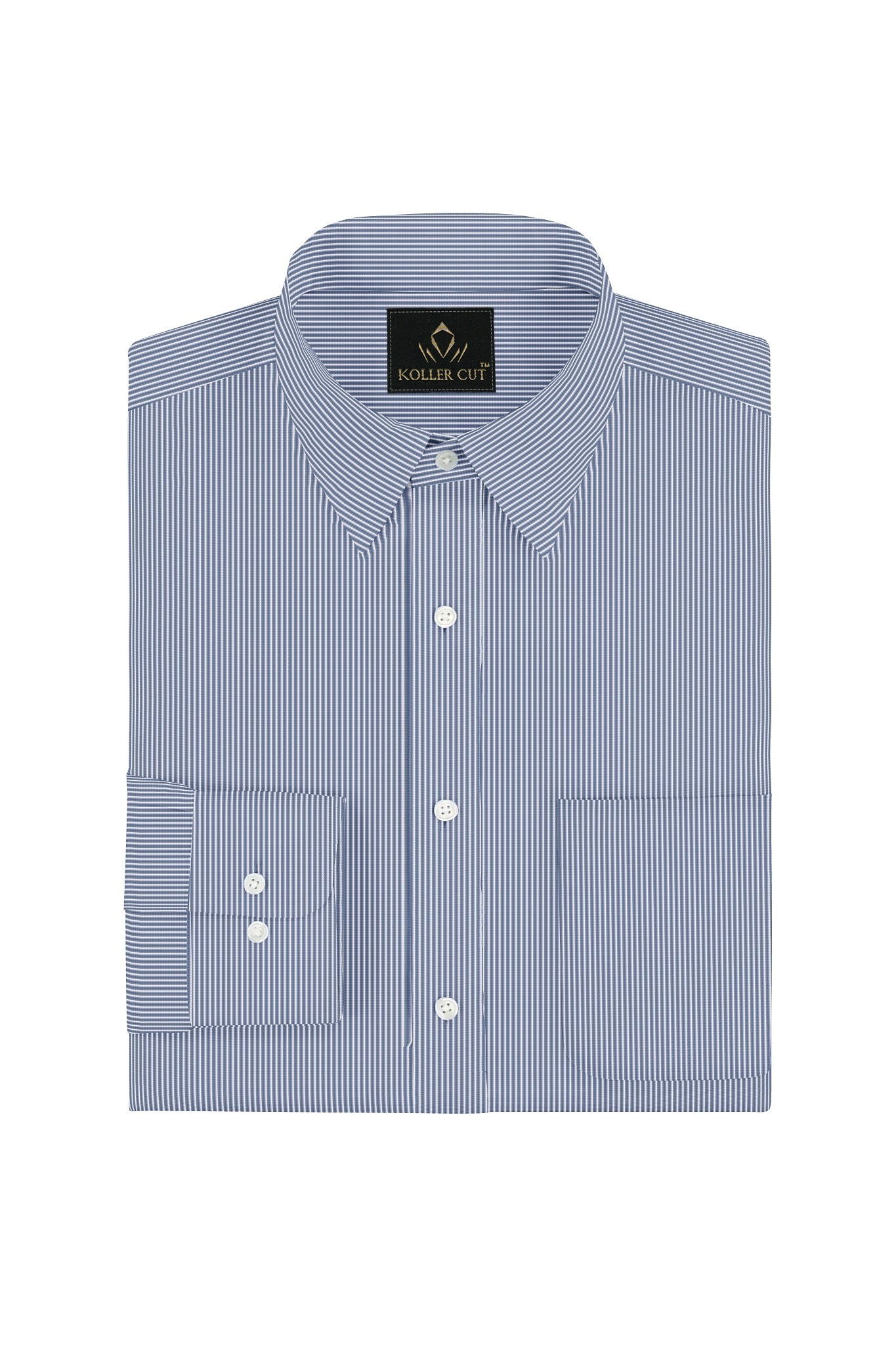 Granite Blue and White Pinstripes Cotton Shirt