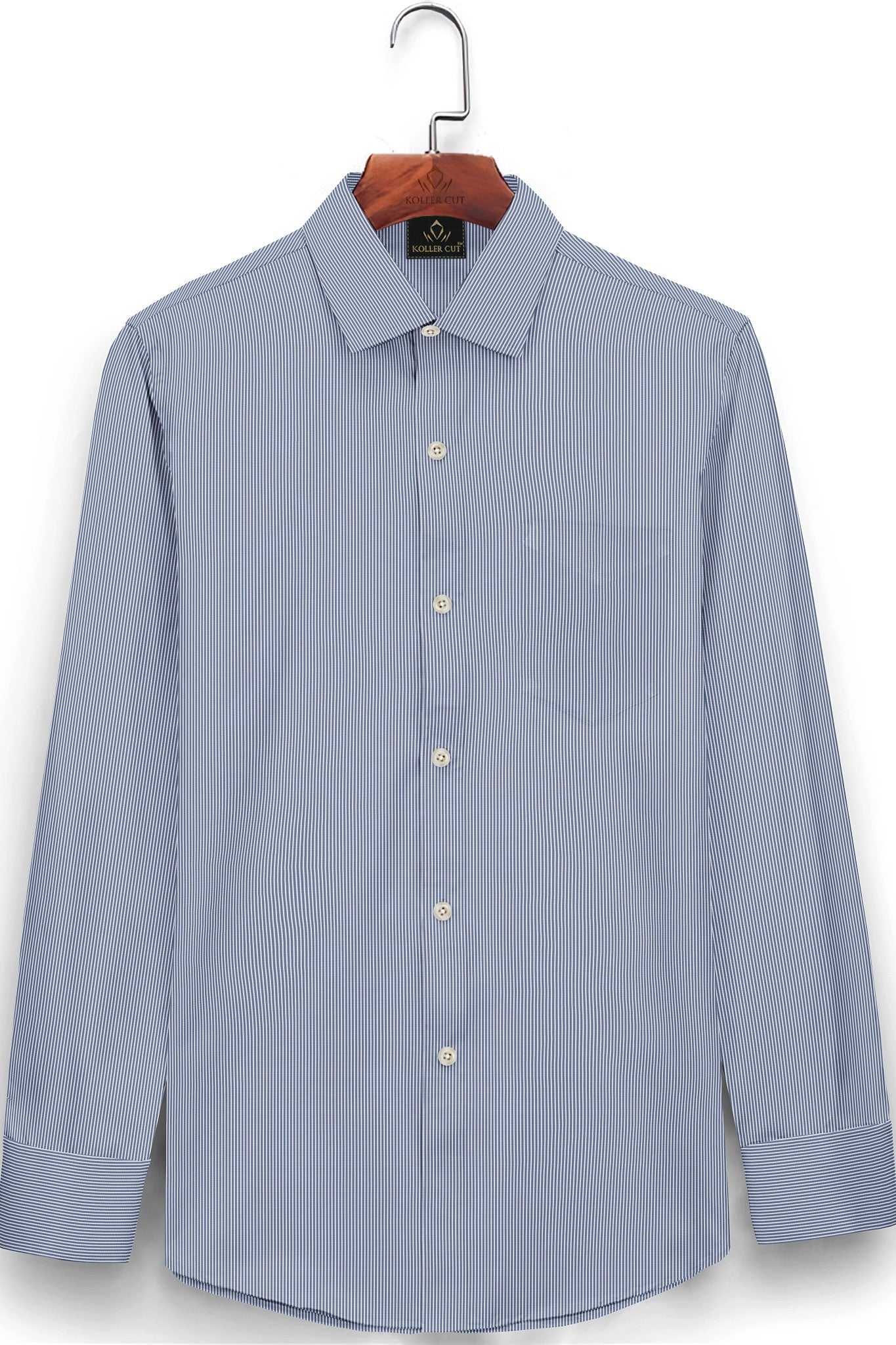 Granite Blue and White Pinstripes Cotton Shirt