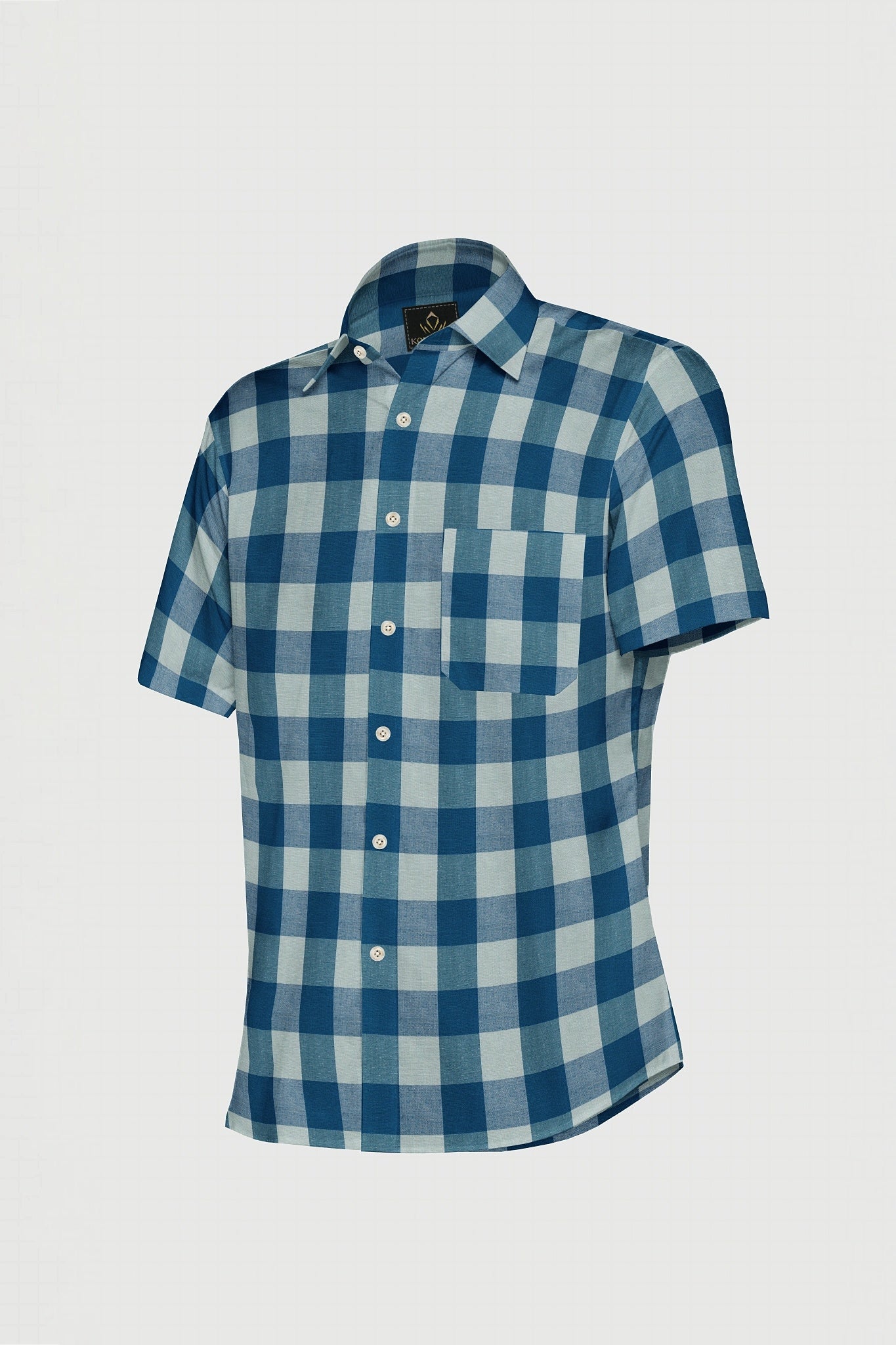 Crystal Teal Blue and Lunar Gray Buffalo Checks Cotton Linen Shirt-Plus Size Cotton Checks shirts in India