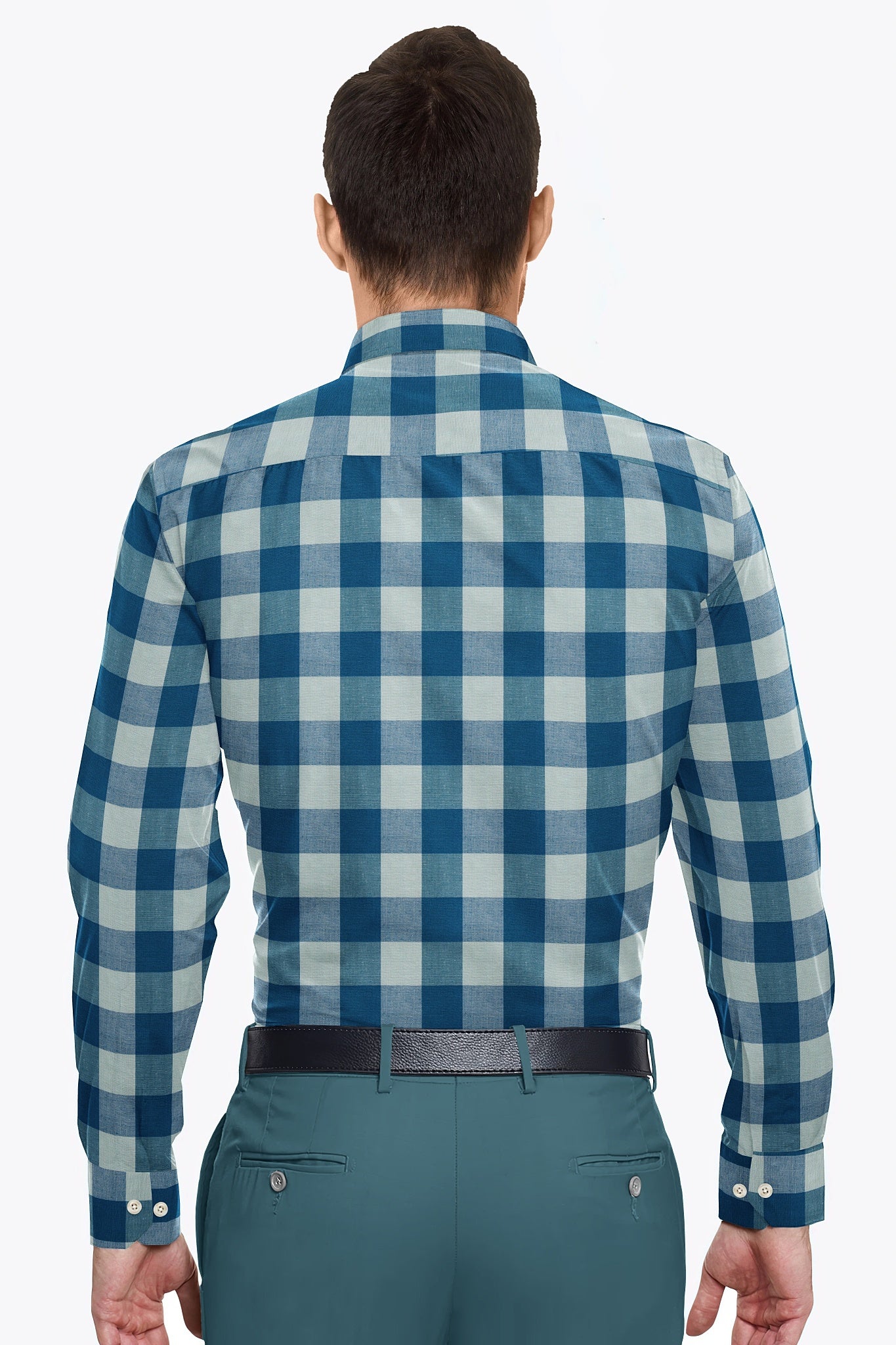 Crystal Teal Blue and Lunar Gray Buffalo Checks Cotton Linen Shirt-Plus Size Cotton Checks shirts in India
